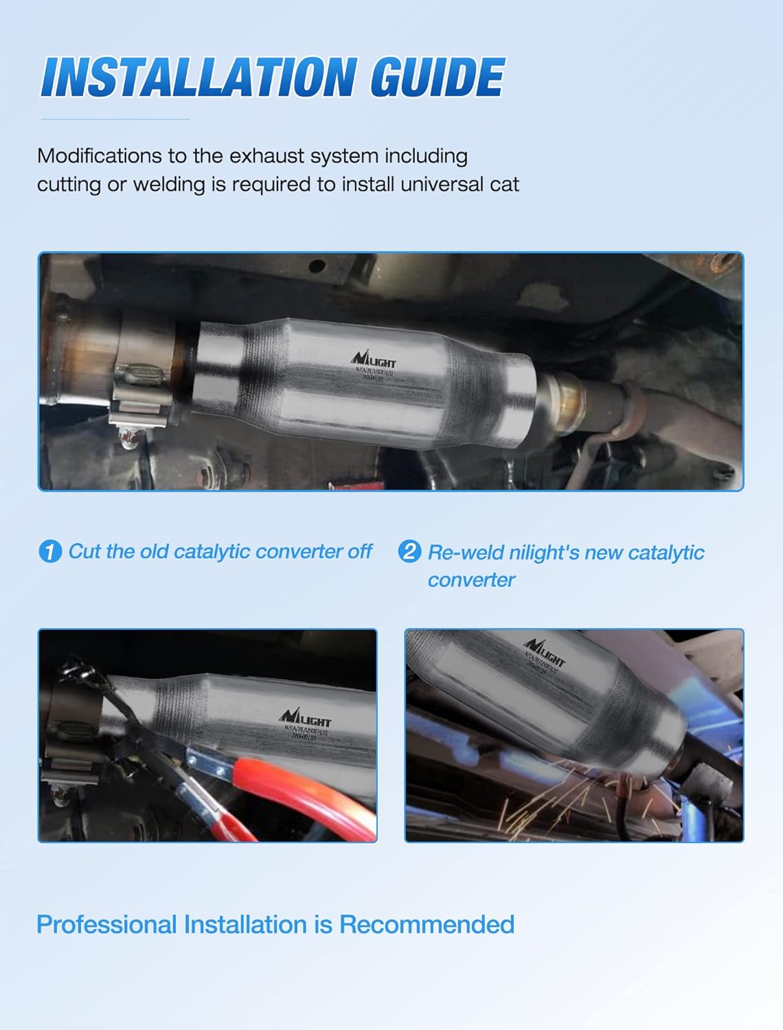 Nilight Convertidor catalítico de entradasalida de 3 pulgadas, gato universal de 3 pulgadas para Chevy Silverado 1500 2500 K1500 C1500 Express