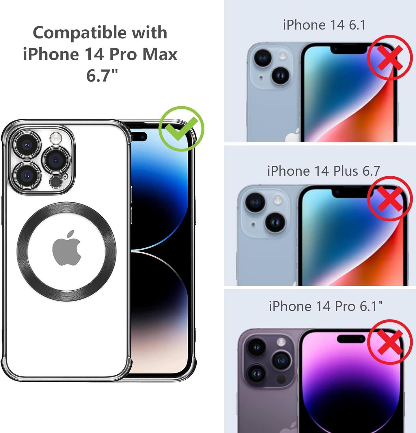 RALEAVO Funda magnética para iPhone 14 Pro Max compatible con Magsafe protección contra caídas de grado militar Funda transparente delgada chapada a