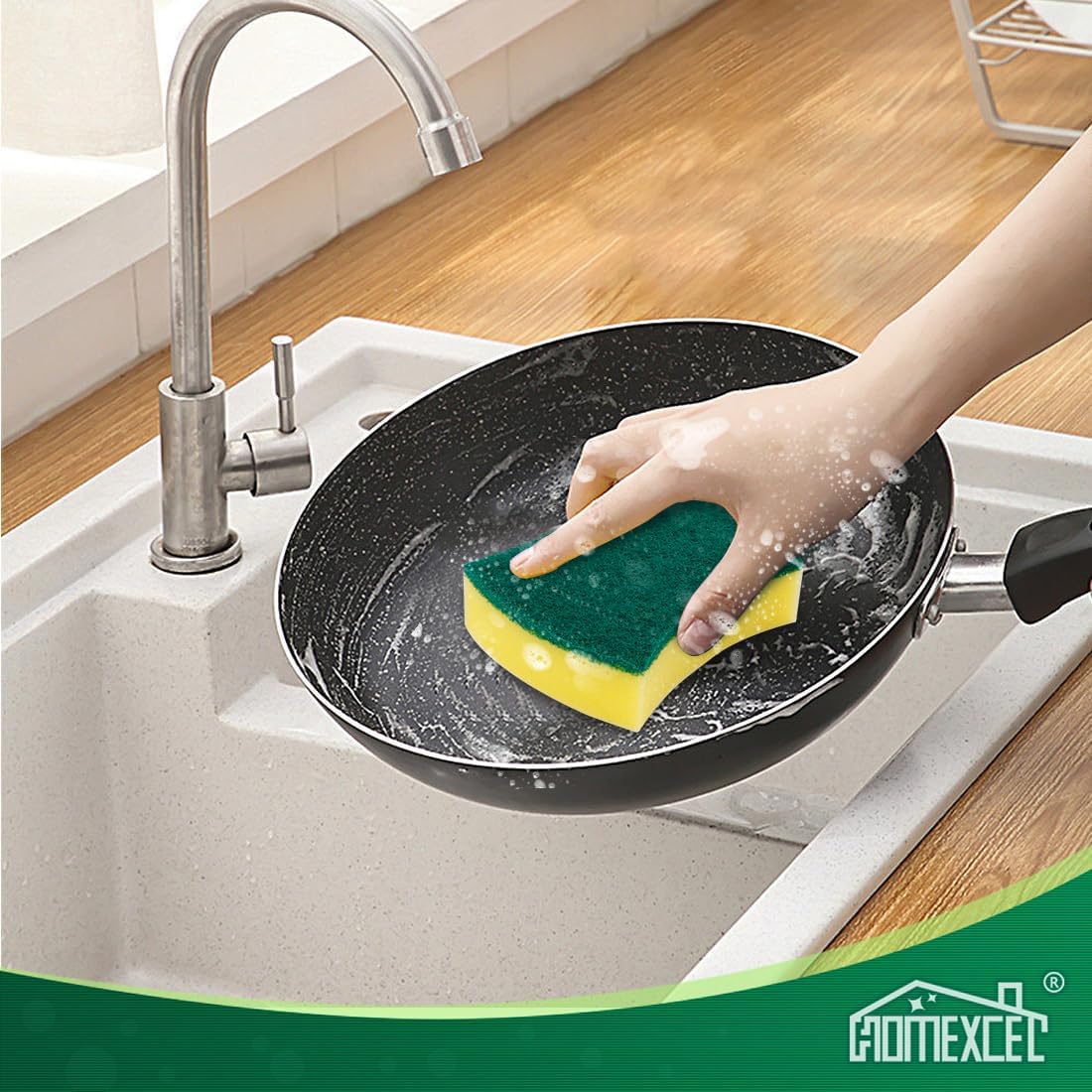 HOMEXCEL Esponjas de cocina de 50 unidades, esponja resistente para limpieza, potente esponja de doble cara para lavar platos, ollas, sartenes y
