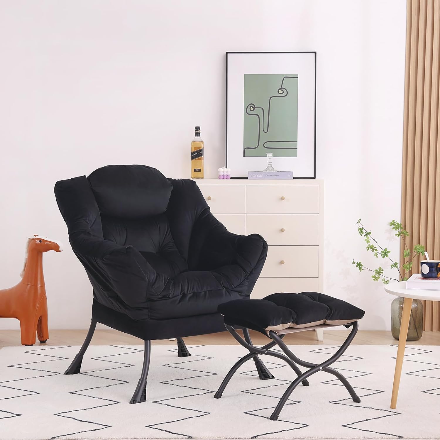 SESHINELL Silla perezosa con otomana, moderna silla de acento contemporánea, sofá de ocio con reposabrazos, silla de lectura y reposapiés plegable