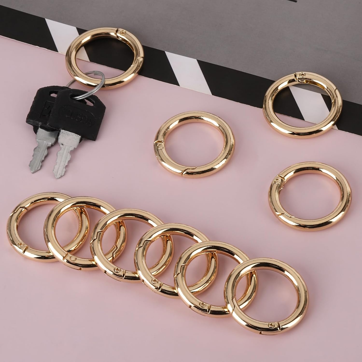 30 anillos de resorte de gatillo redondo de 1 pulgada con mosquetón a presión, anillos de gatillo circular, anillo de resorte dorado para llaveros,