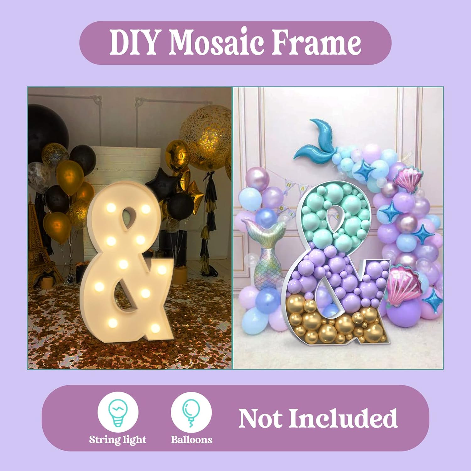 Letras de mosaico para globos, letras iluminadas de marquesina de 3 pies y letras grandes para decoraciones de fiestas, kit de bricolaje, letras de