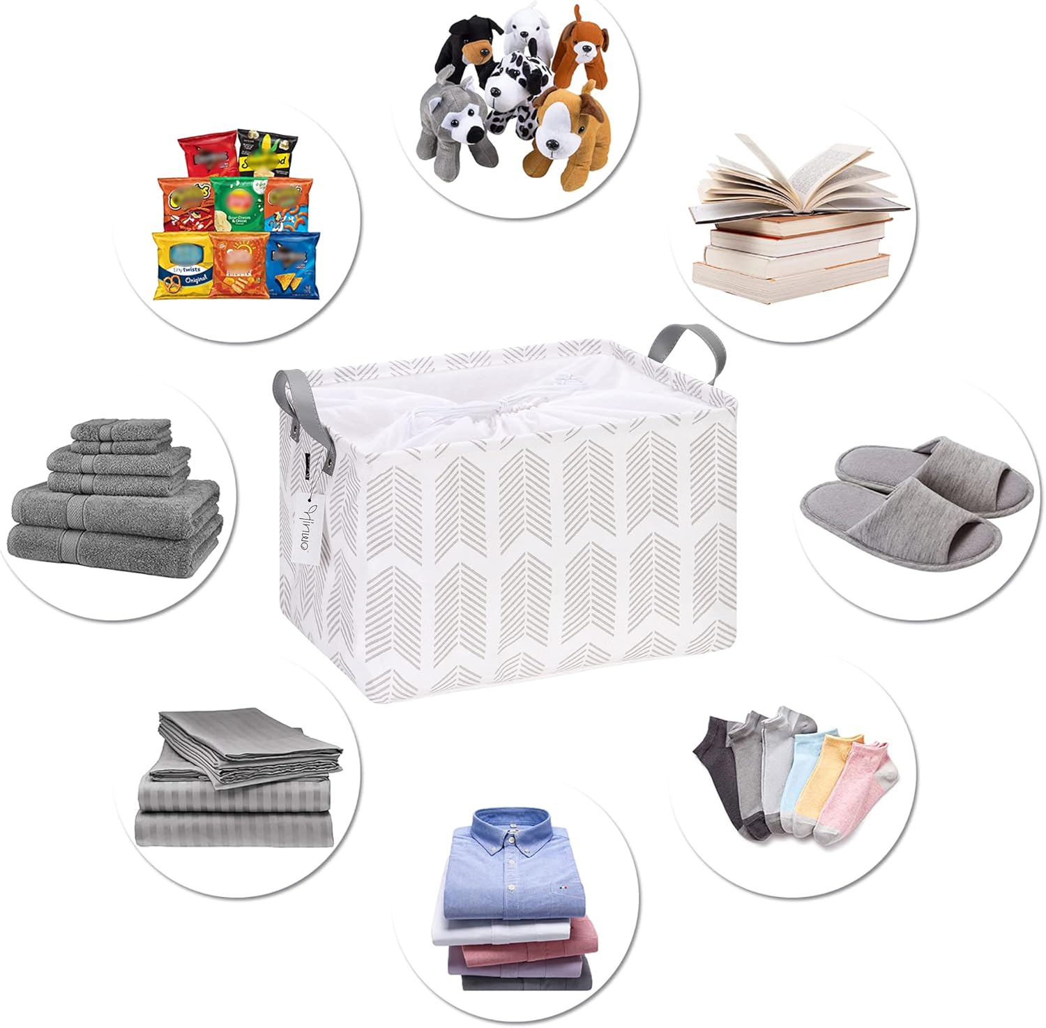 Hinwo Cesta de almacenamiento grande de tela de lona con asas, contenedor rectangular de 33L8.6 galones, caja de almacenamiento plegable, ropa,
