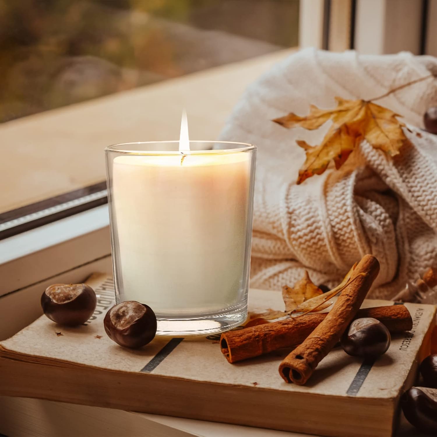 SHOWIN Tarros gruesos para hacer velas, 20 unidades, tarros de vidrio vacíos transparentes de 7 onzas con tapas de madera, tarros de especias,