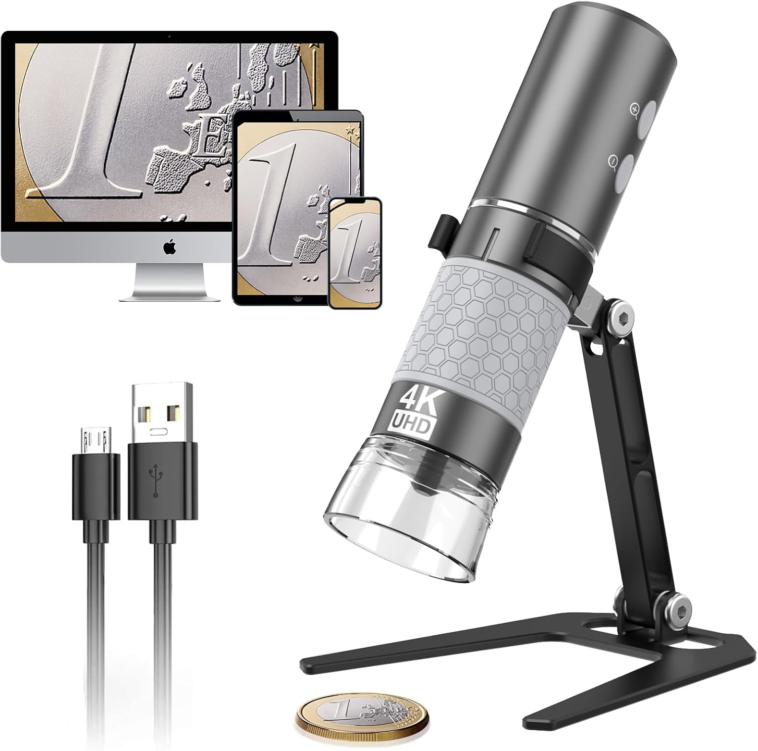 Bysameyee Microscopio digital inalámbrico 4K HD Microscopio Wi-Fi Cámara Lupa digital compatible con iPhone, teléfonos Android y PC (negro)