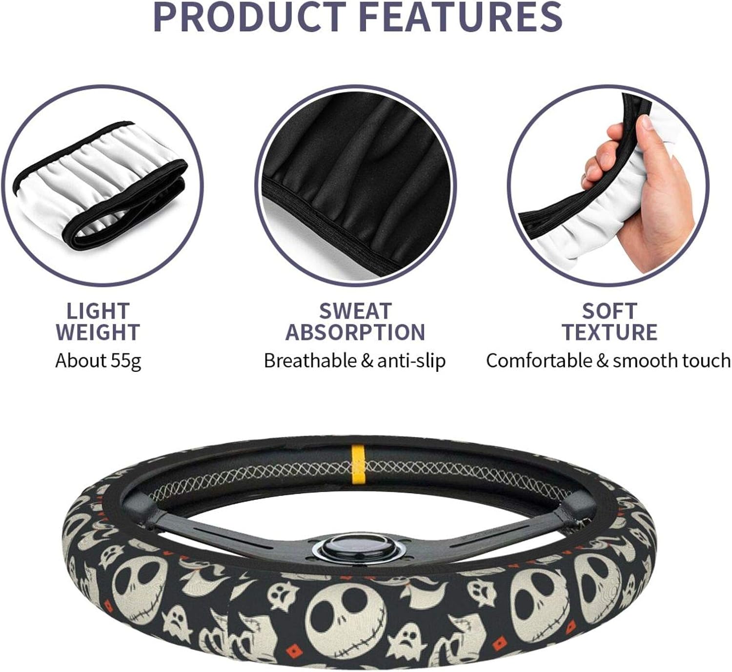 The Nightmare Before Christmas – Fundas universales para volante de automóvil, bonitos accesorios, funda protectora de neopreno antideslizante que