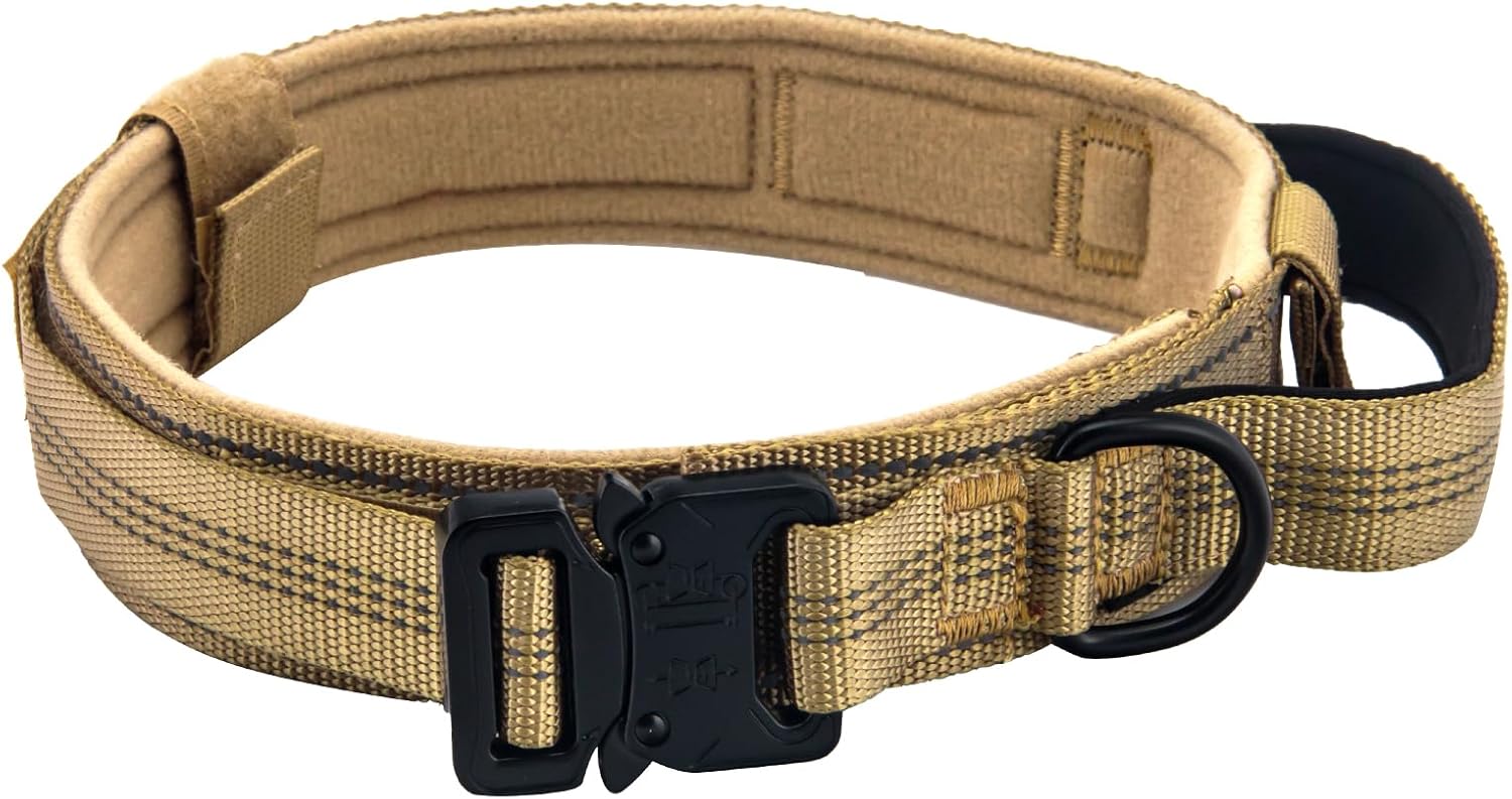 Collar táctico para perro, collar ajustable de entrenamiento militar con mango suave, correas de nailon reflectantes, hebilla de metal resistente