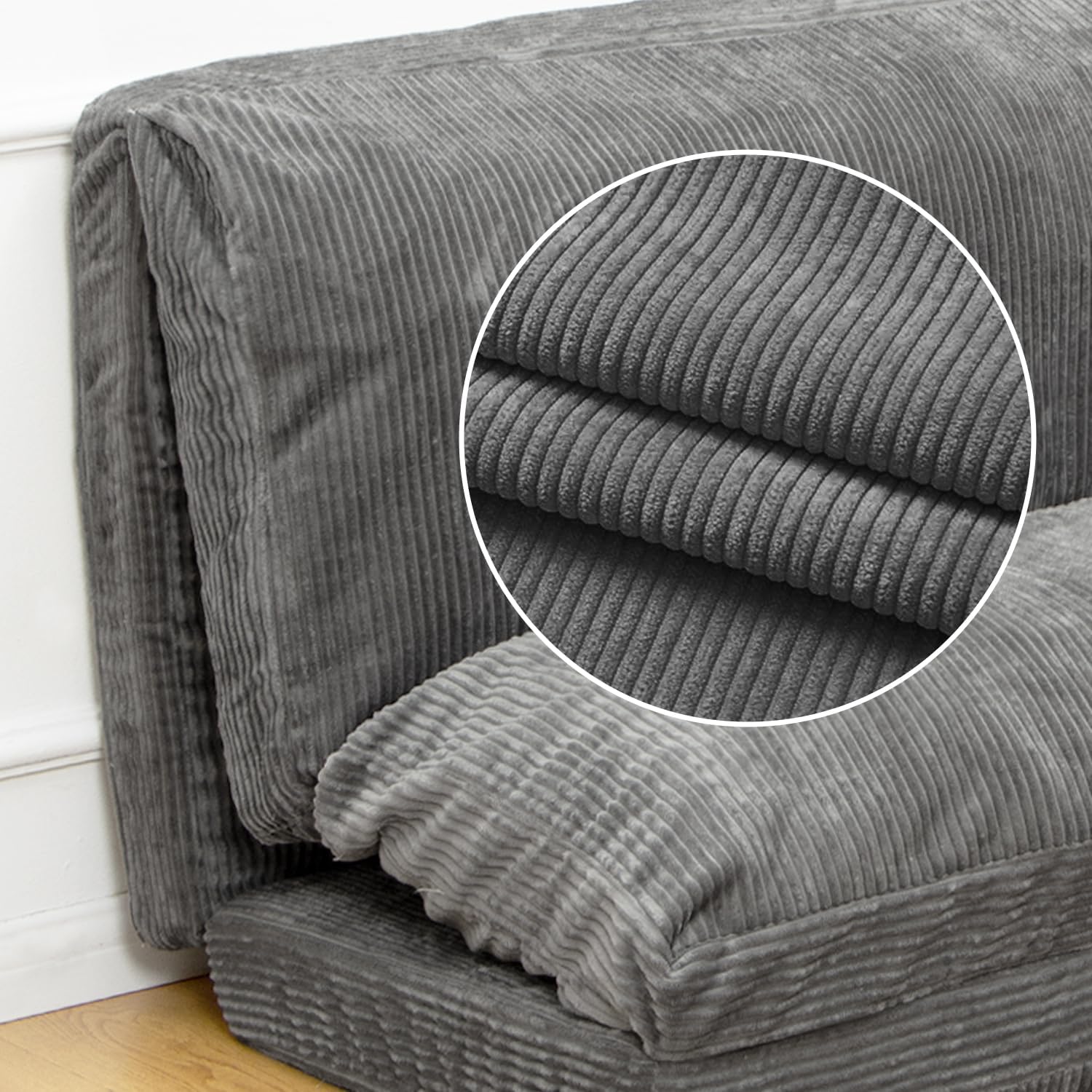 N&V Sofá cama plegable mediano con relleno de espuma, incluye funda extraíble y lavable a máquina, pana suave de alta calidad, mediano, gris escarcha