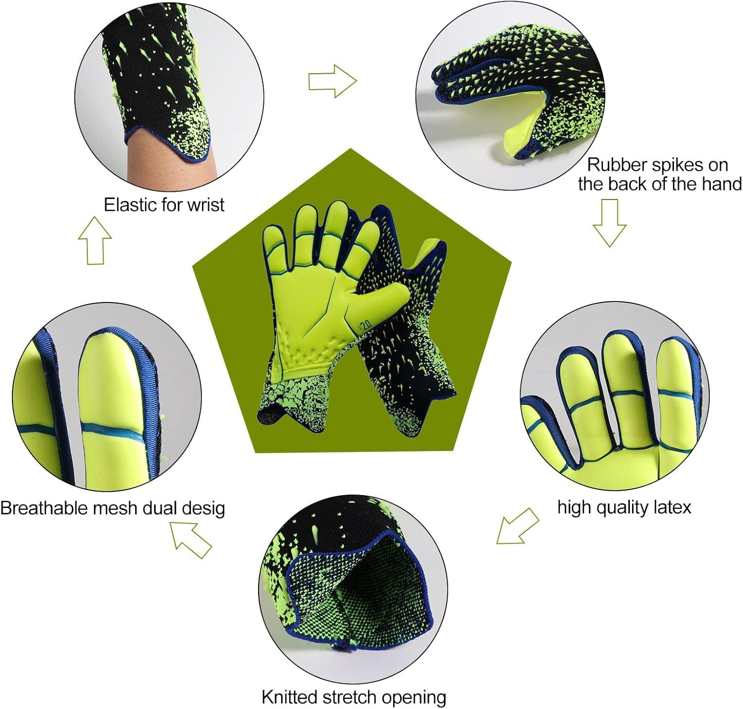 Guantes de portero, agarre fuerte para portero de fútbol, guantes de portero con talla 678910 guantes de fútbol para niños, jóvenes y adultos