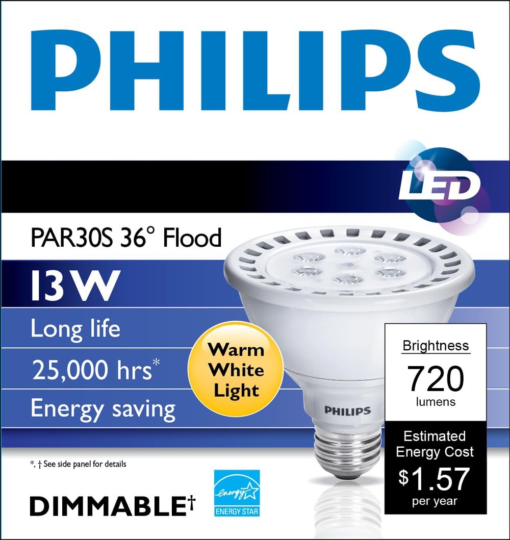 Philips 423467 – Bombilla LED regulable AirFlux PAR30S de 13 vatios, color blanco cálido
