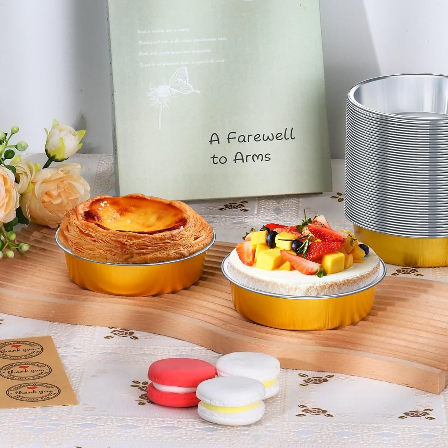 50 piezas de mini latas para tartas con tapas, moldes de aluminio de 4 pulgadas y 8 onzas, mini moldes desechables individuales para tartas, moldes