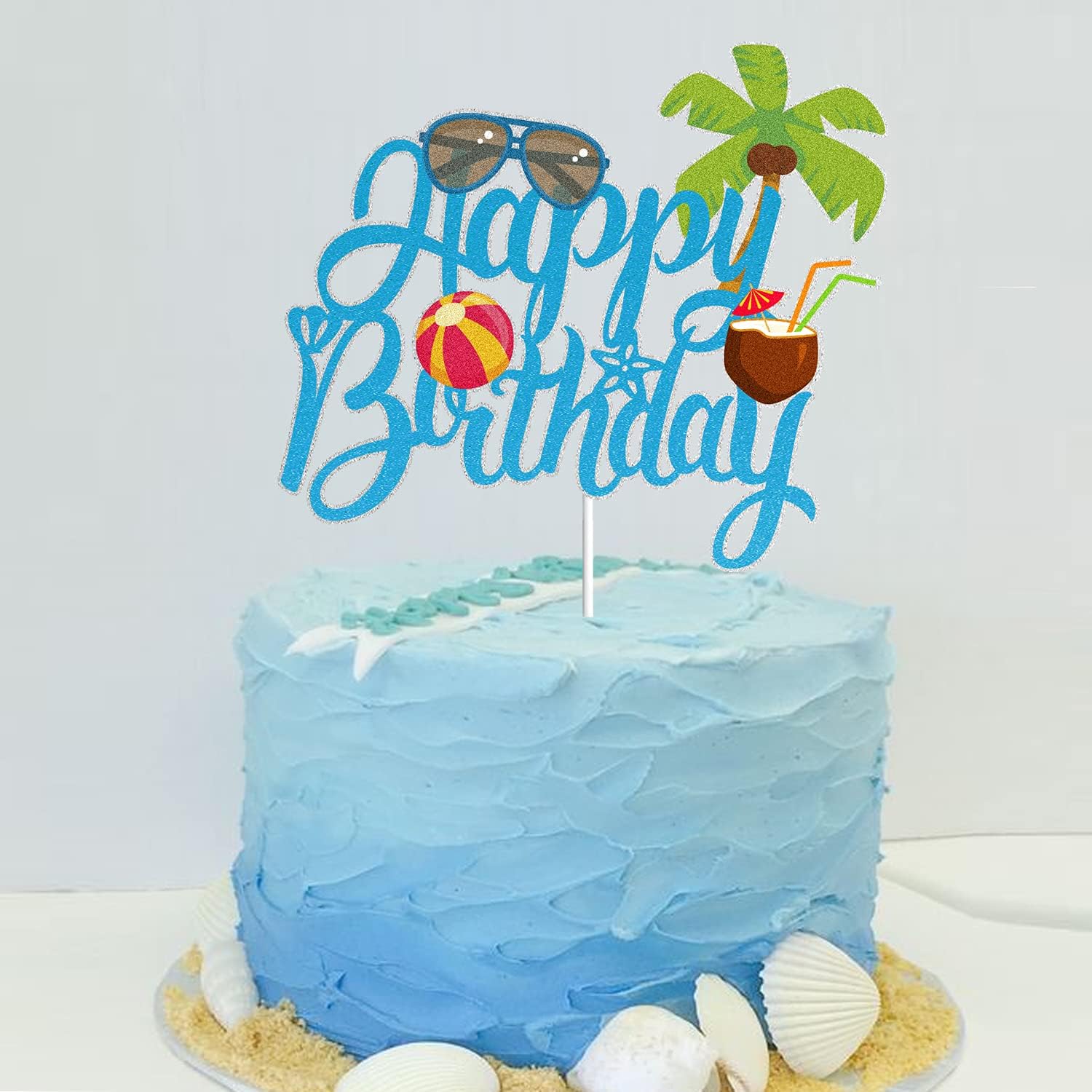 Decoración para tartas de cumpleaños con diseño de coco para playa de verano, piscina, surf, decoración de fiesta, vacaciones de verano, suministros