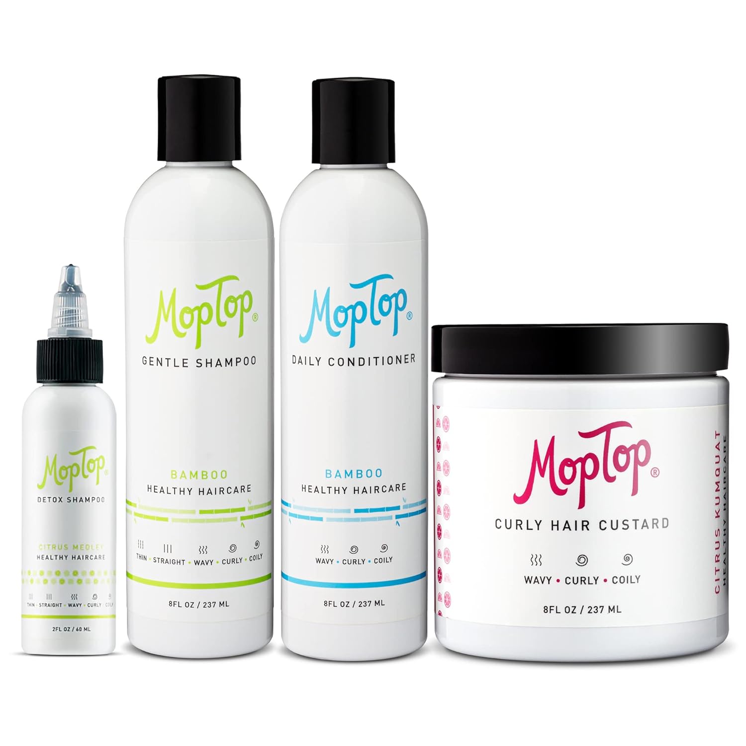 MopTop Juego de productos para el cabello rizado, rutina de tratamiento para cabello rizado, champú desintoxicante de 2 onzas, champú suave,
