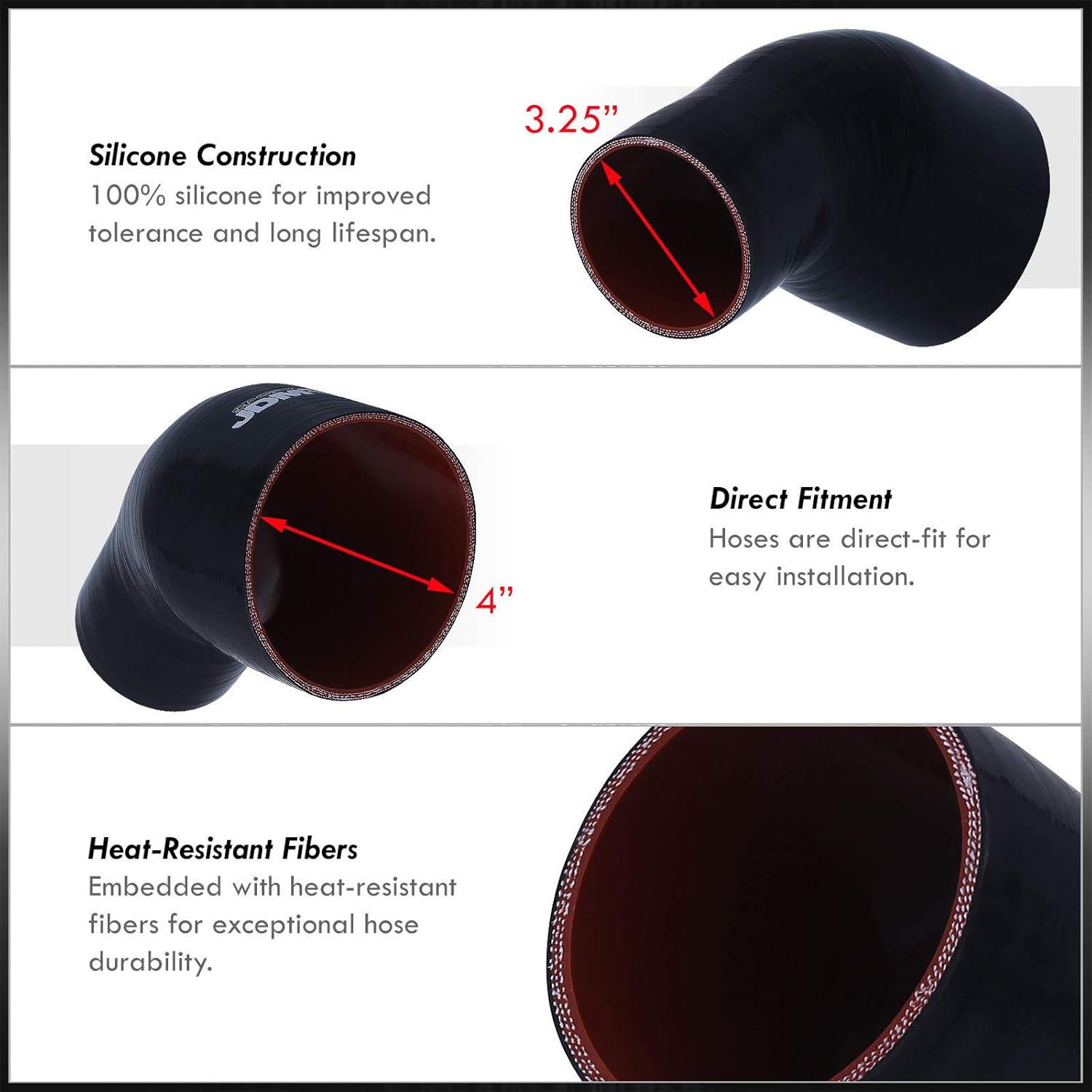 AJP Distributors JDM Sport Universal 4 a 3.25 pulgadas, 45 grados, reductor de ángulo de curvatura de codo de silicona, tubo de manguera, tubo de