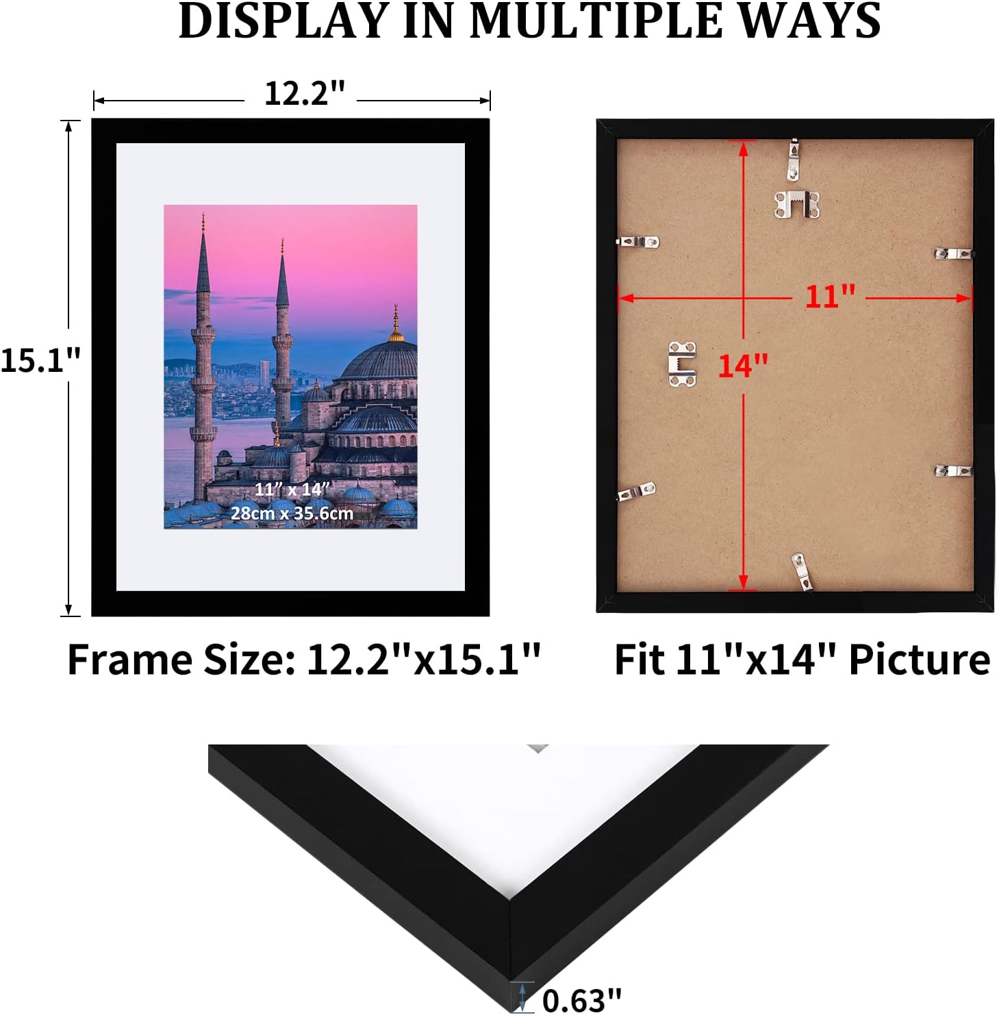 Juego de 6 portarretratos de 11 x 14 pulgadas para fotos de 8 x 10 pulgadas con paspartú o de 11 x 14 pulgadas sin paspartú, marcos de fotos para
