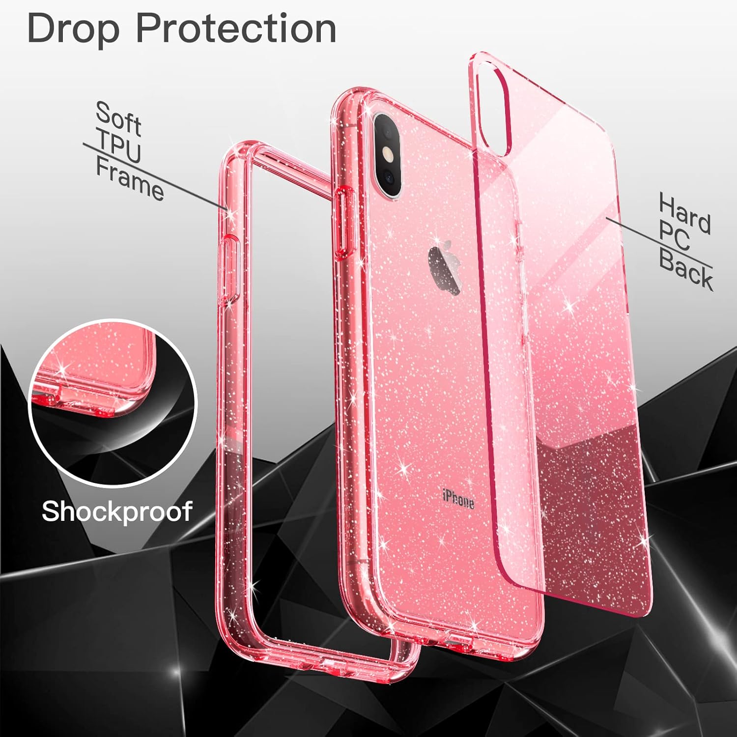 JETech Funda con purpurina para iPhone Xs y iPhone X, 5.8 pulgadas, a prueba de golpes, bonita funda brillante para mujeres y niñas (rojo)