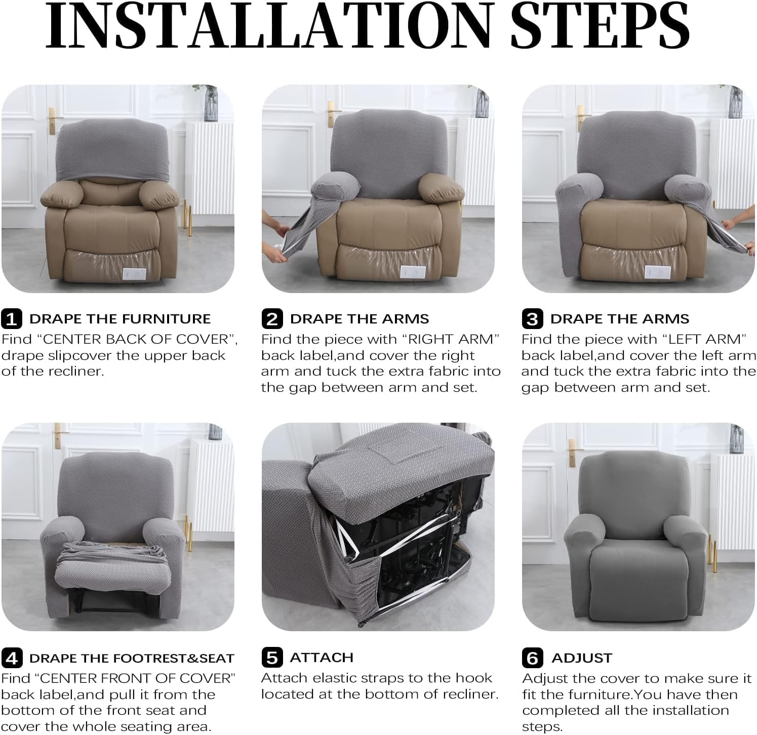 FIGOOO Funda para sofá reclinable de 1 asiento, fundas elásticas para sillas reclinables, antideslizantes, con patrón de elastano, funda reclinable
