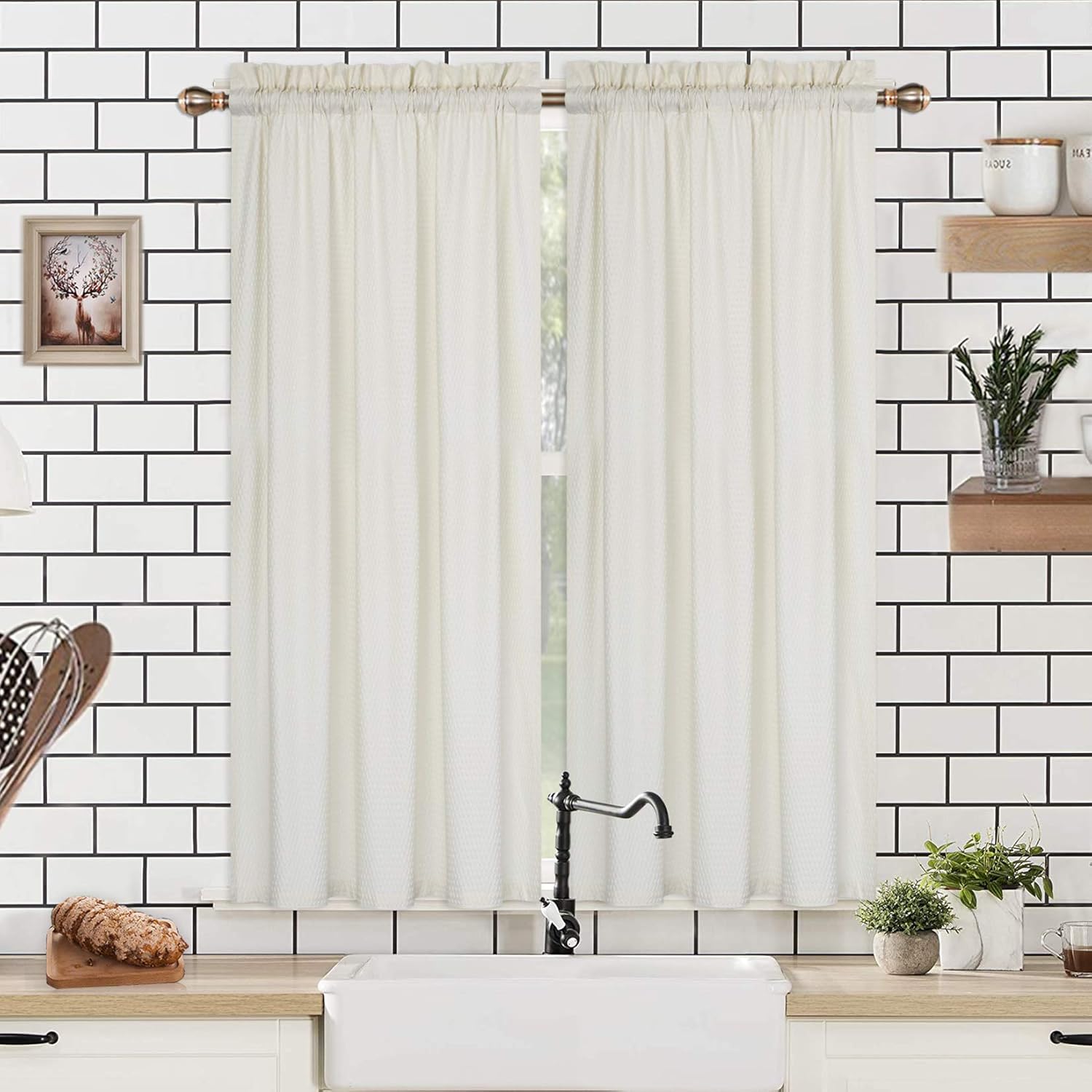 CAROMIO Cortinas de café de 45 pulgadas de largo, microfibra suave con textura en relieve, con bolsillo para barra, cortinas de cocina para