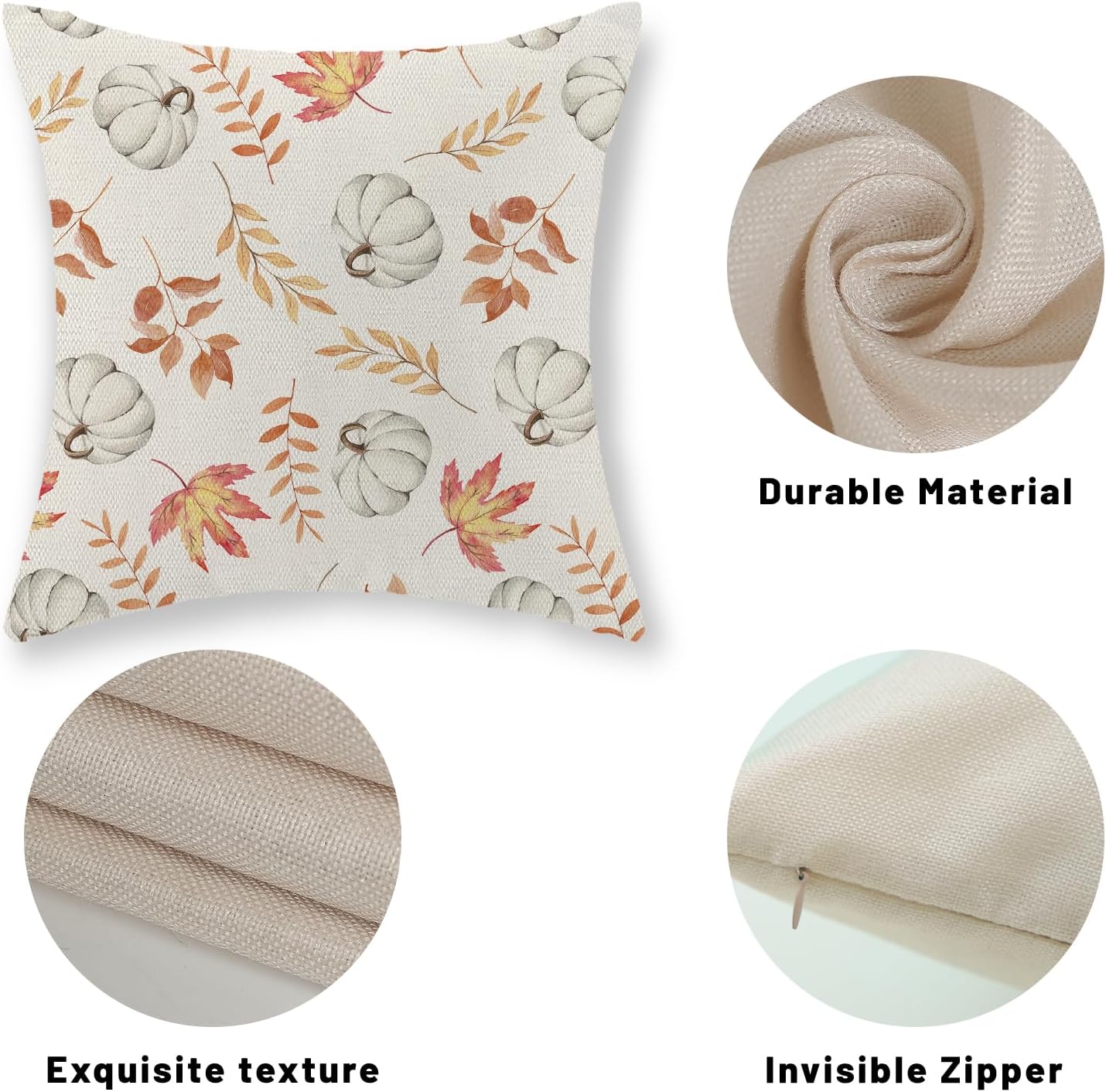 Juego de 2 fundas de almohada de otoño de 22 x 22 pulgadas, diseño de calabaza y hoja de arce, fundas de almohada decorativas de lino para otoño,