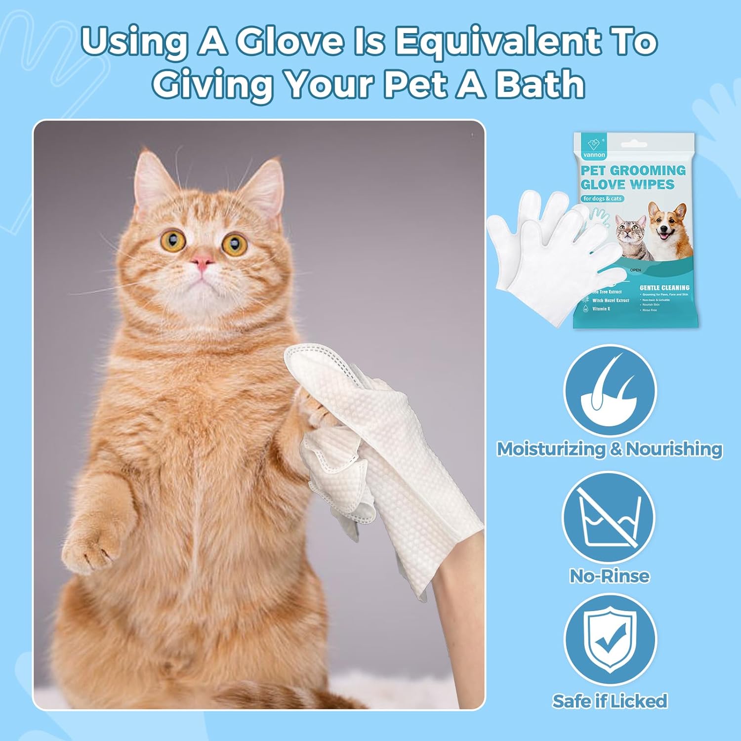 Toallitas de baño para mascotas para perros y gatos, guantes de limpieza y desodorización, toallitas nutritivas para el cuidado diario y viajes, sin