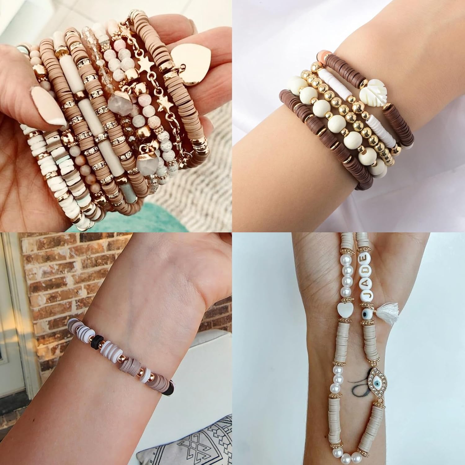 EMUFOOK Juego de 2414 cuentas de arcilla para hacer pulseras, kit de pulseras de la amistad para niñas y adultos, 6 colores de arcilla polimérica