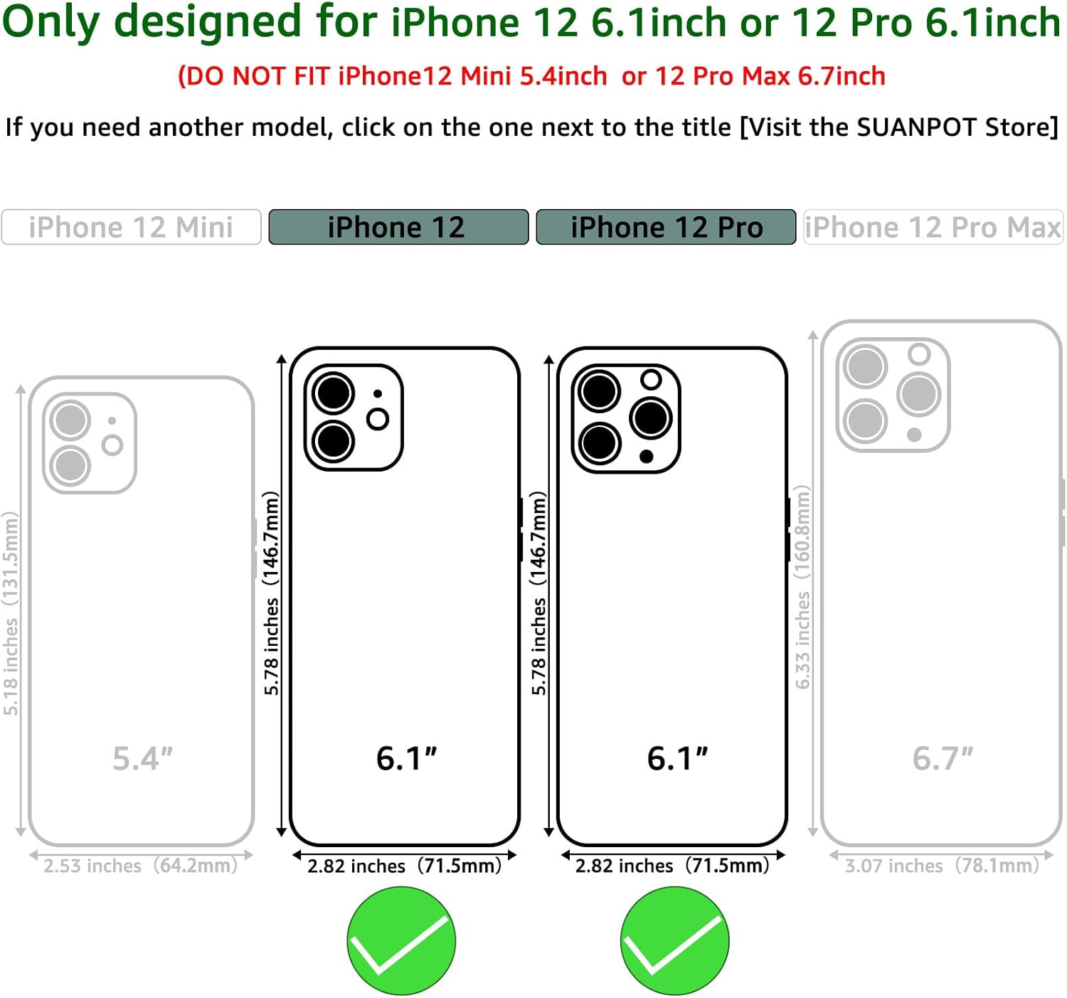 SUANPOT Funda tipo cartera con bloqueo RFID para iPhone 1212 Pro de 6.1 pulgadas con soporte para tarjetas de crédito, funda de piel sintética con