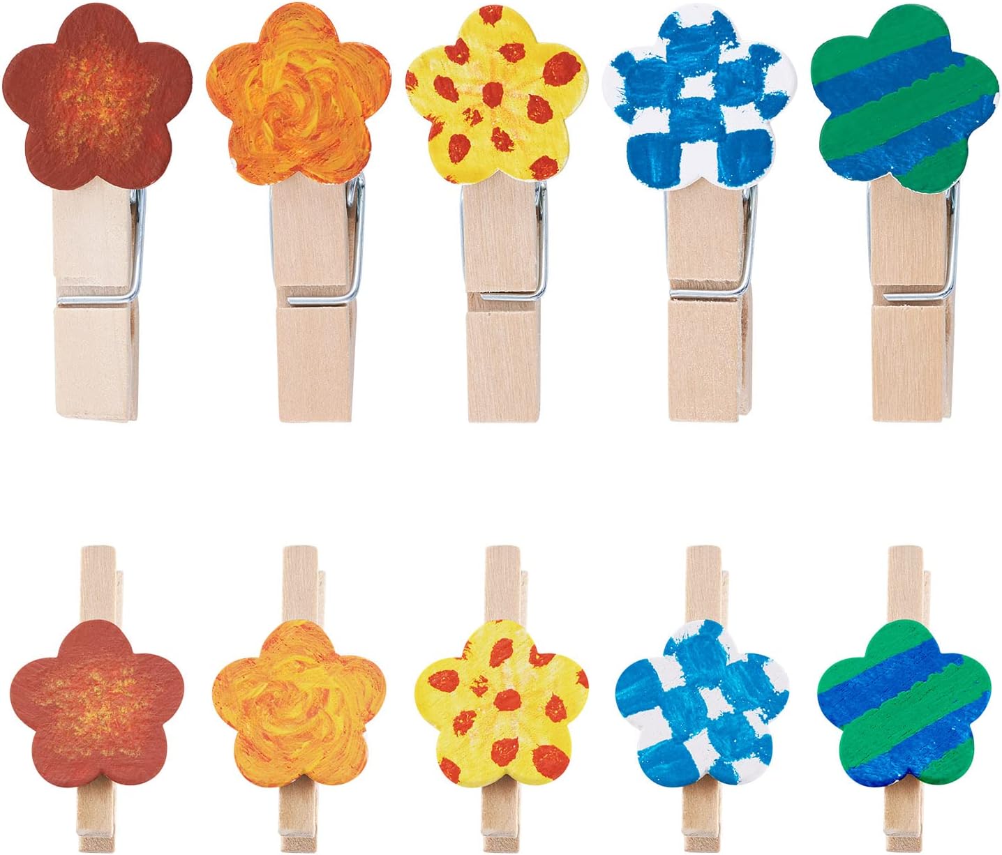 Pandahall – 100 pinzas de flores blancas para papel fotográfico de madera, clips de injerto con cordel de yute natural de 10.93 yardas para