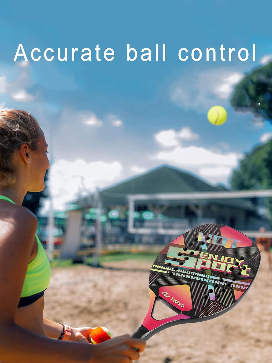 Raqueta de tenis de playa de carbono, pala de tenis de playa con núcleo de espuma viscoelástica EVA, pala de 0.866in de superficie de arena de 28