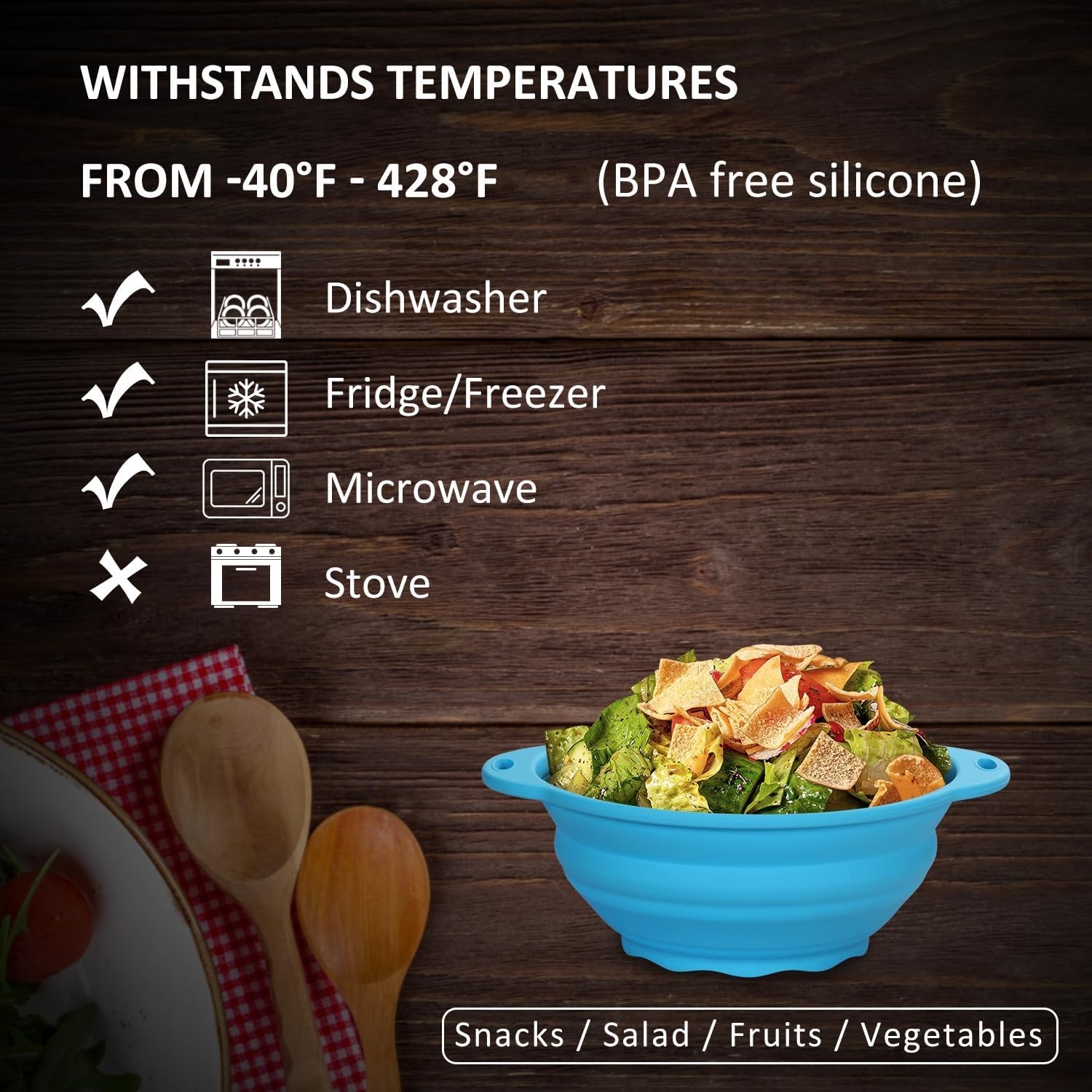 Jovilife Tazón plegable de silicona para ensalada, cuenco plegable para camping, senderismo, contenedor de almacenamiento de silicona de grado