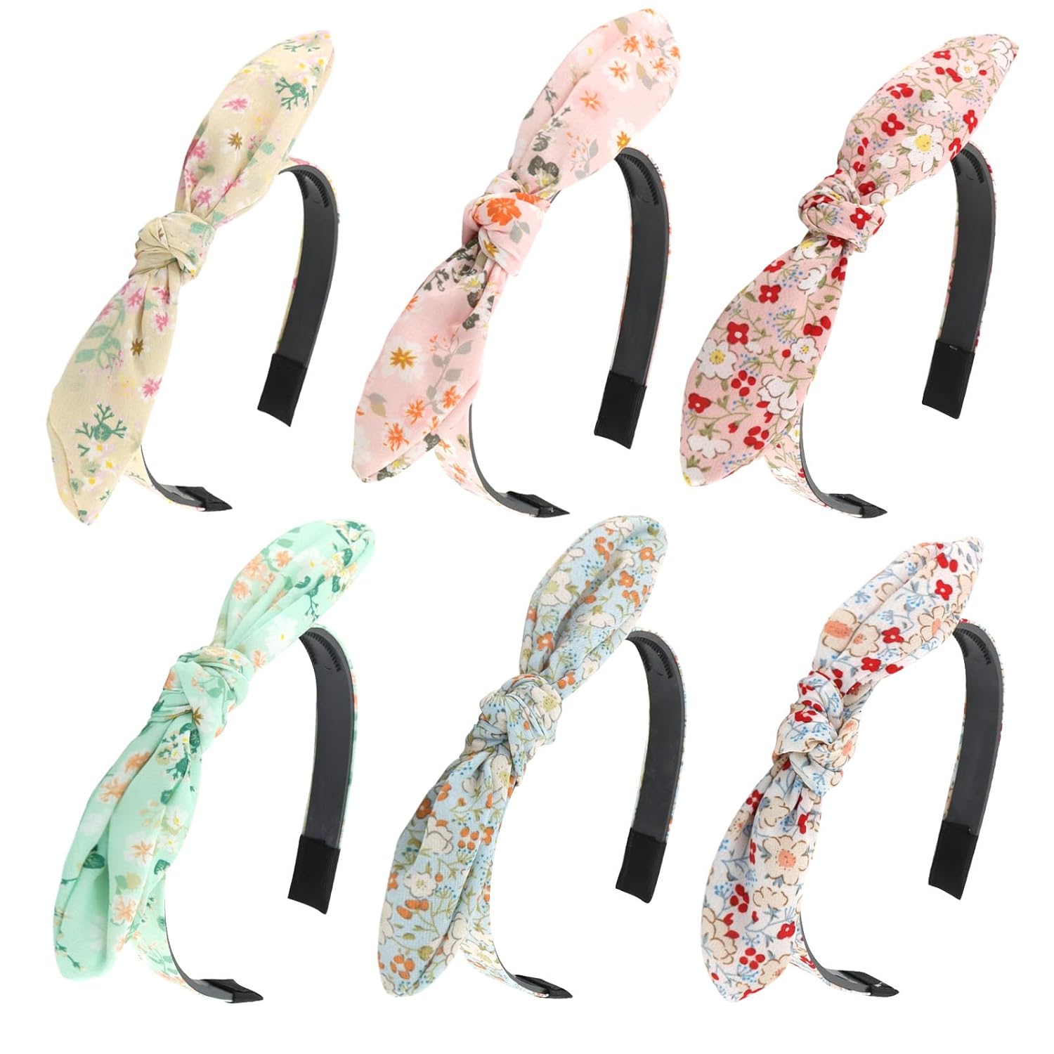 Paquete de 6 diademas para mujer, diademas florales con lazo para niñas, diademas anudadas con dientes, diademas para niñas de 8 a 12 años,