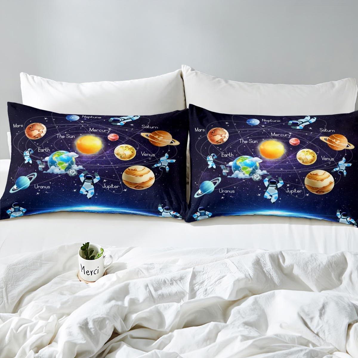Erosebridal Outer Space – Juego de sábanas de tamaño King para niños y niños, planeta, sistema solar, para niñas, adolescentes, galaxia azul, cielo
