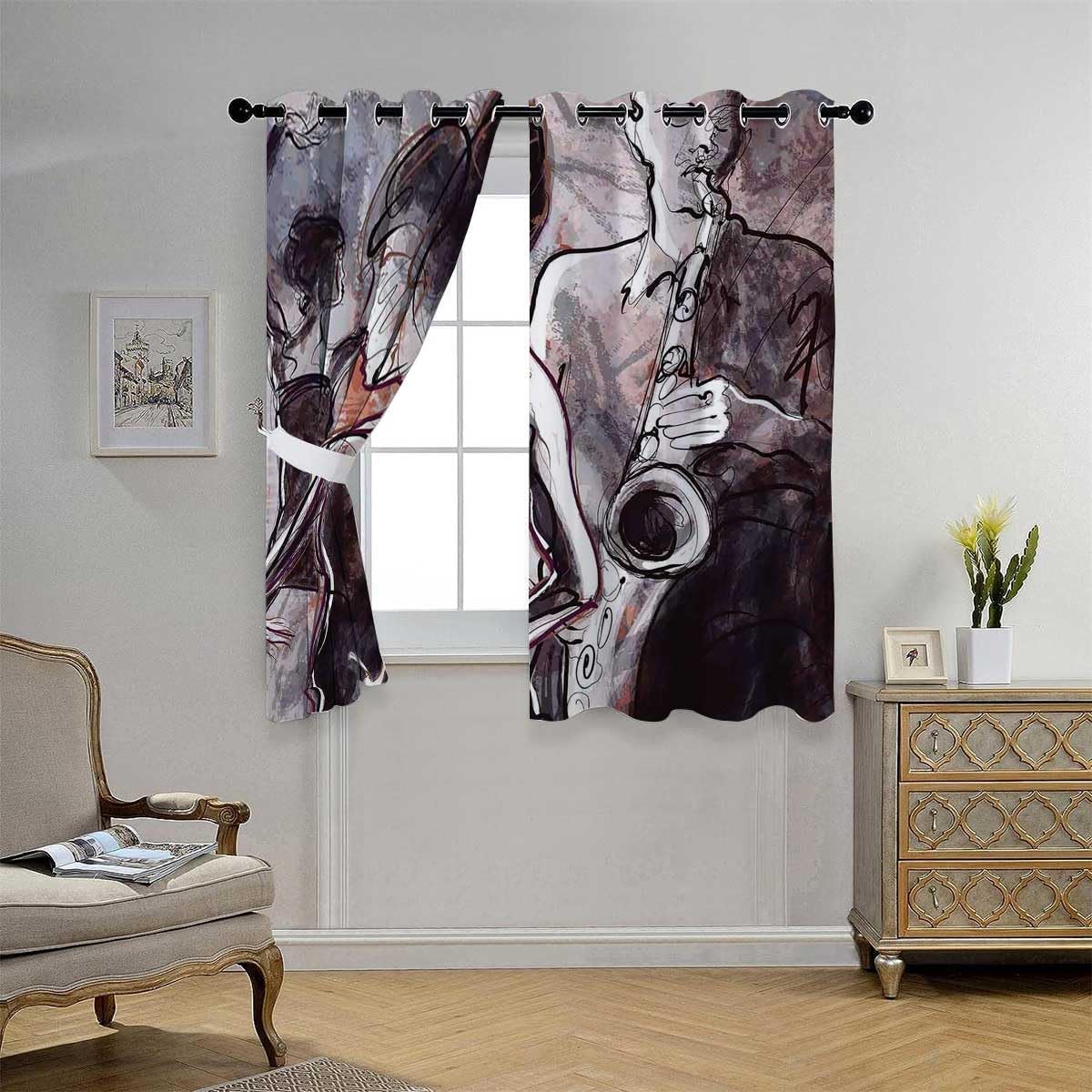 YANFENQI Cortina blackout para Habitacion Music Grommet Cortinas cortas para puertas de 55 pulgadas de ancho por 55 pulgadas de largo, 2 paneles