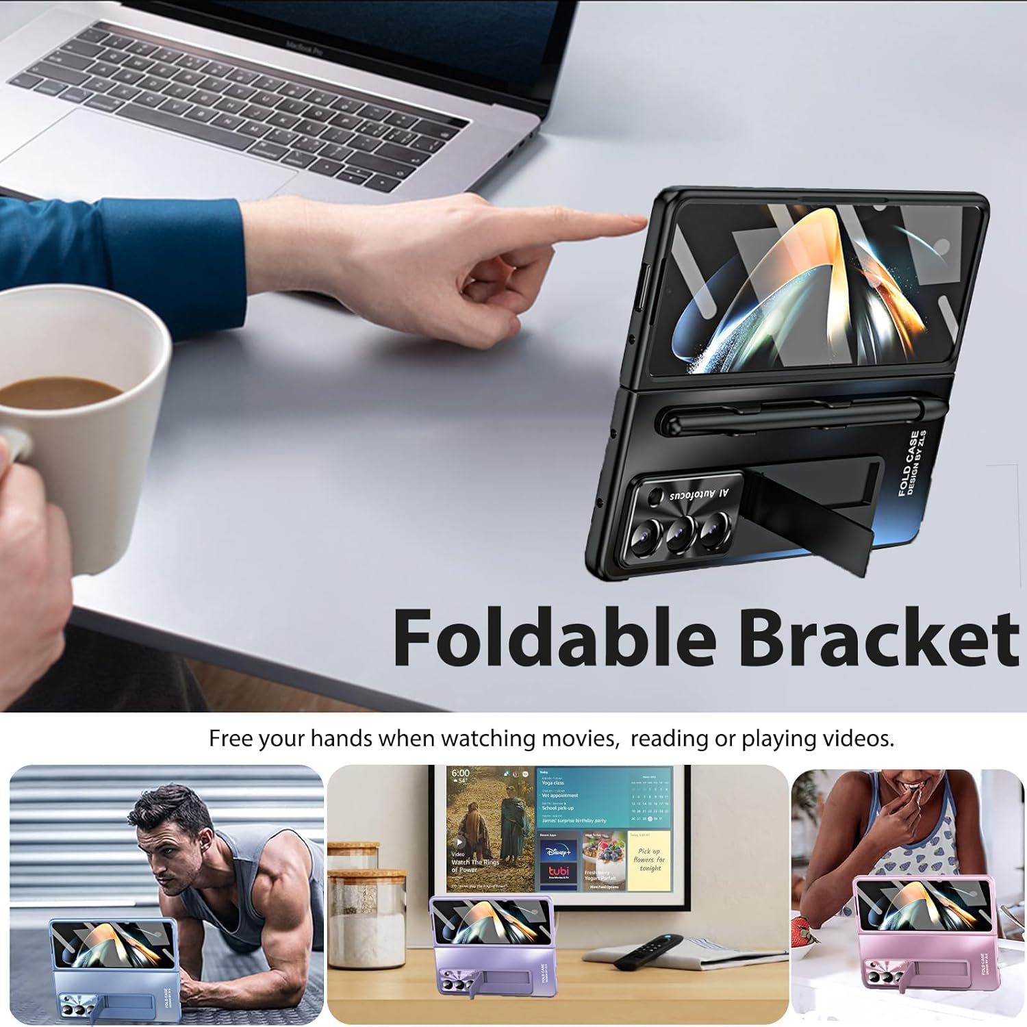 Miimall Funda compatible con Samsung Galaxy Z Fold 4 con S Pen, protector de pantalla frontal integrado + soporte + soporte para bolígrafo, funda de
