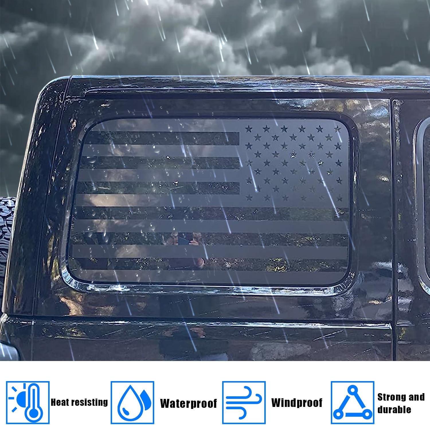 Smeyta Calcomanías para ventana trasera de automóvil, calcomanía de bandera estadounidense para Jeep Wrangler JL JLU 2018-2022 2023, calcomanías de