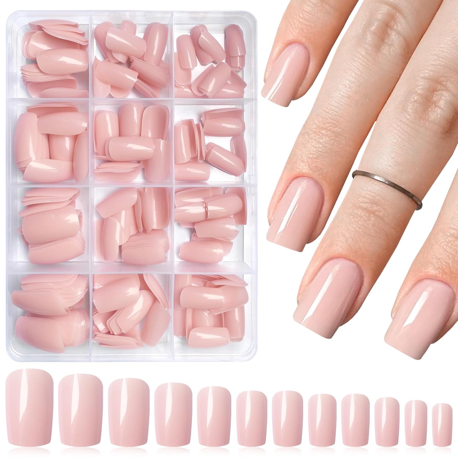 LoveOurHome 240 uñas postizas cuadradas medianas a presión, uñas postizas cuadradas a presión, uñas postizas de gel, uñas postizas de color, uñas