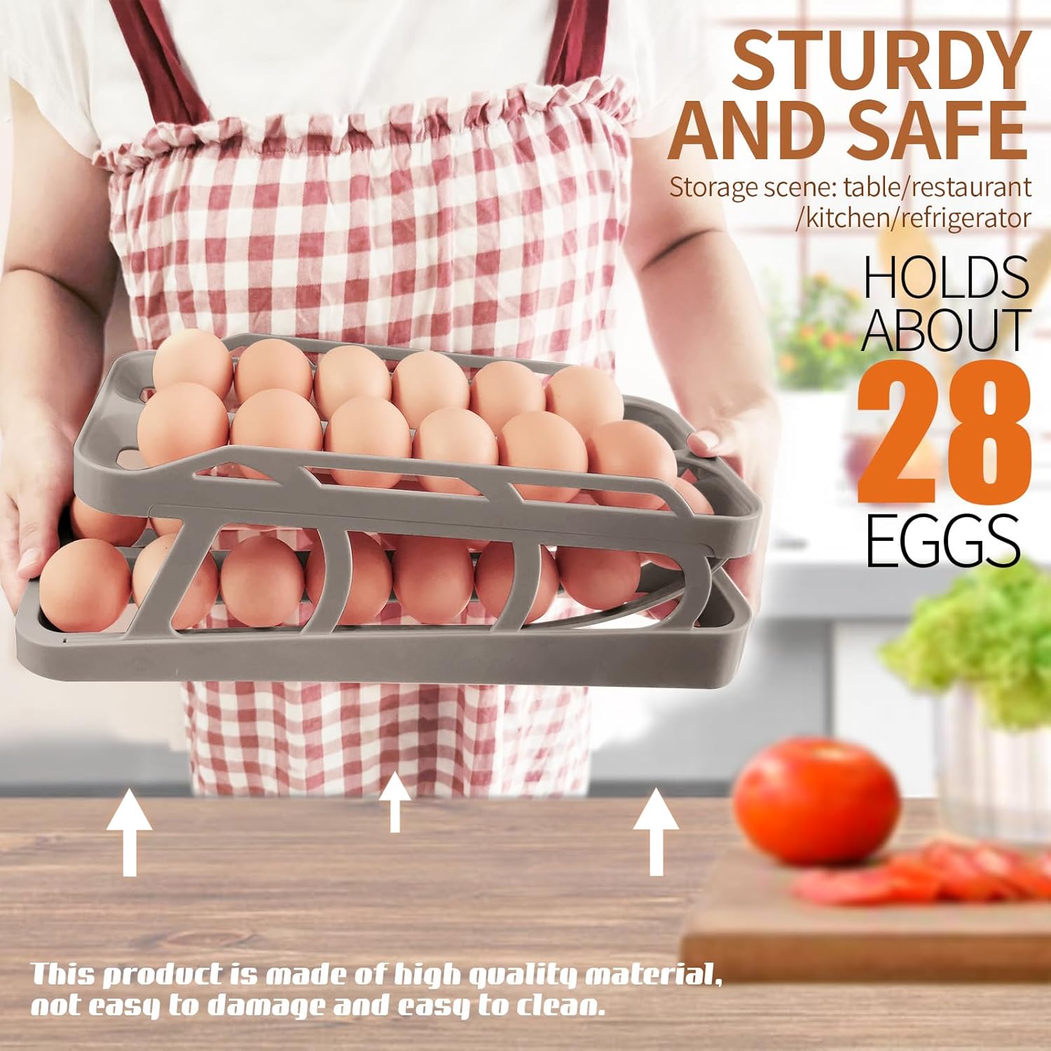 Soporte para huevos para refrigerador, dispensador de huevos de doble fila para refrigerador, organizador automático de rodillos de huevos, bandeja