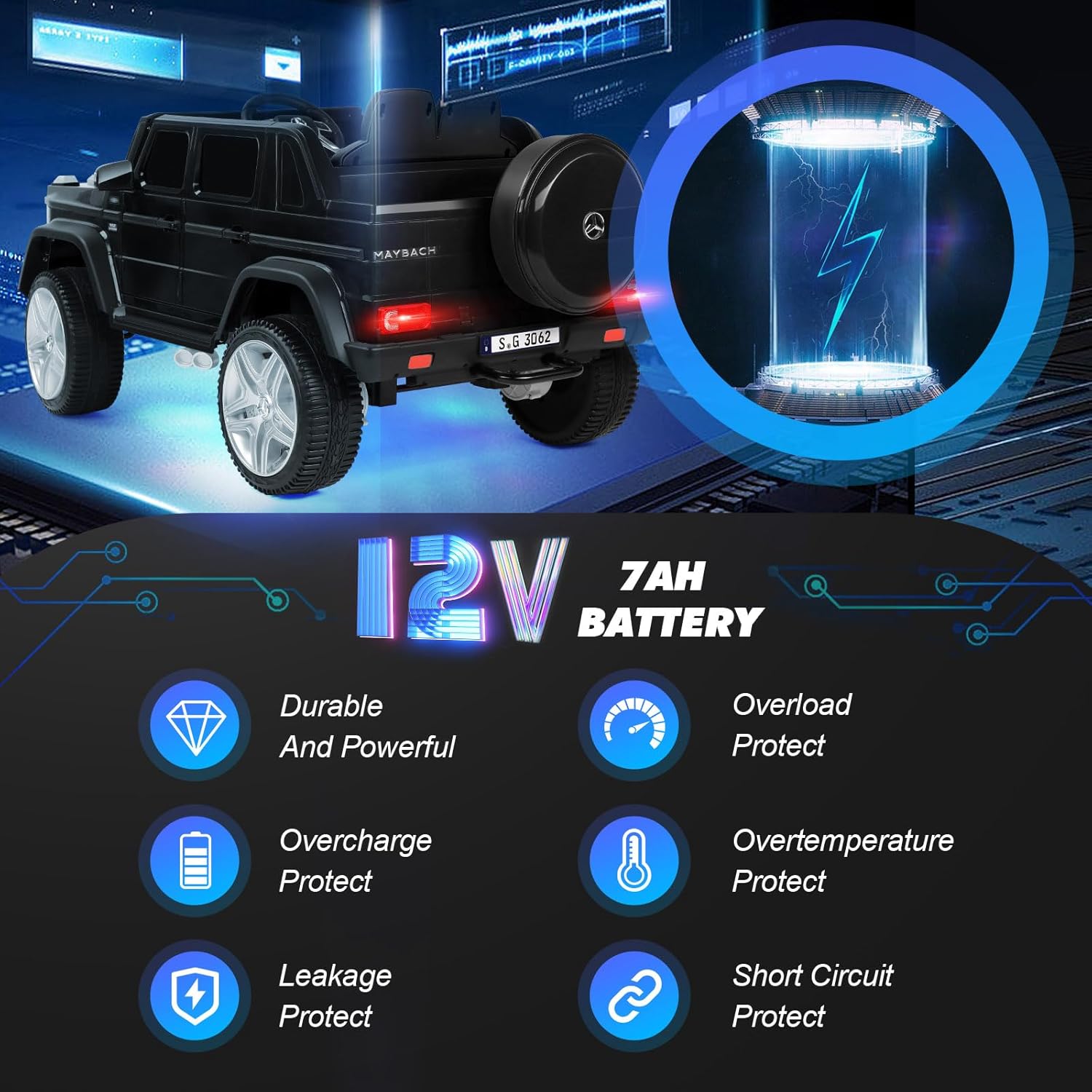 JOYLDIAS Mercedes-Benz G650S – Auto de paseo para niños, camión de paseo para niños 12V7AH con control remoto de 2.4 GHz, 3 velocidades, Bluetooth,