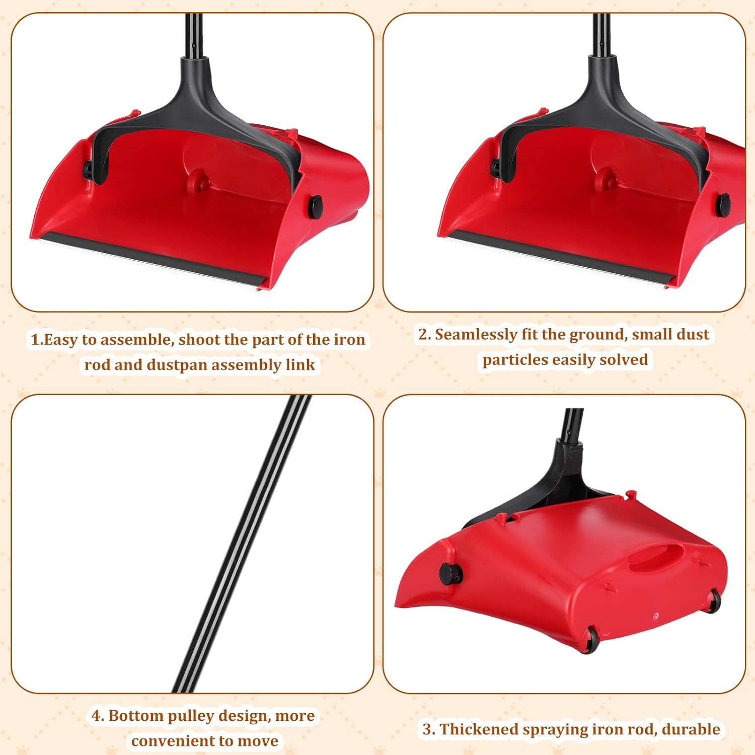 8 piezas de recogedor vertical de plástico para vestíbulo comercial con mango largo, recogedor vertical de metal, resistente para restaurantes,