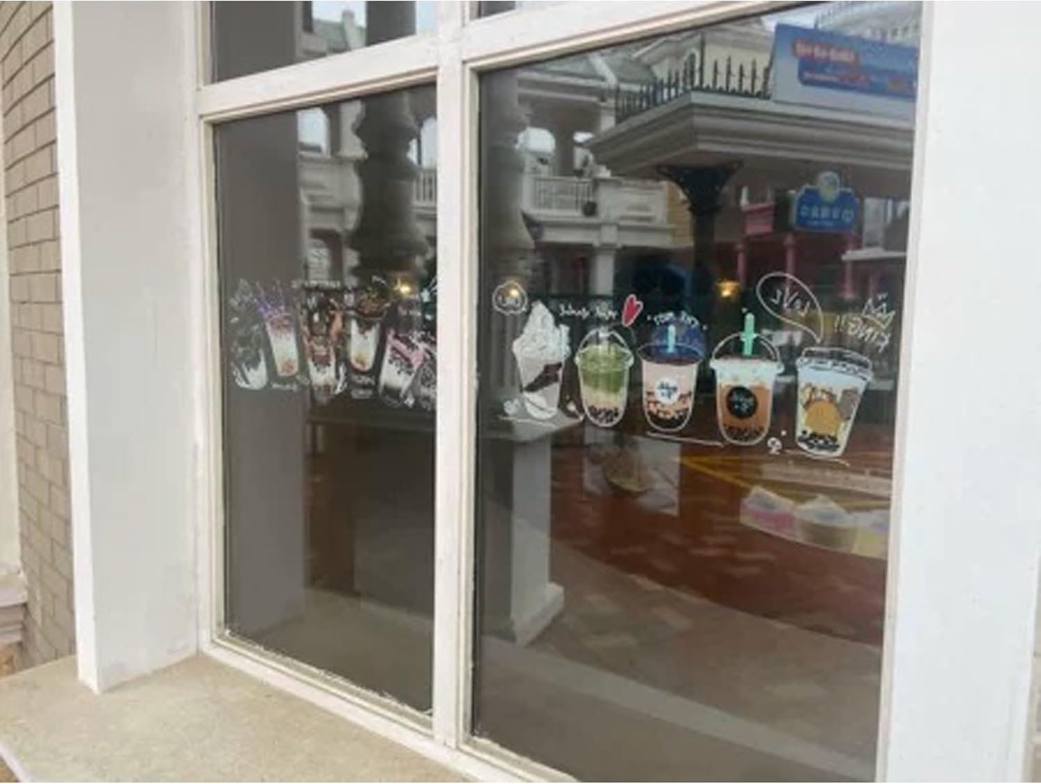 Boba Shop – Película decorativa de vidrio estática, no adhesiva, para té y café con burbujas (Boba Windown Adhesivo #A 47.5 pulgadas de ancho x 19