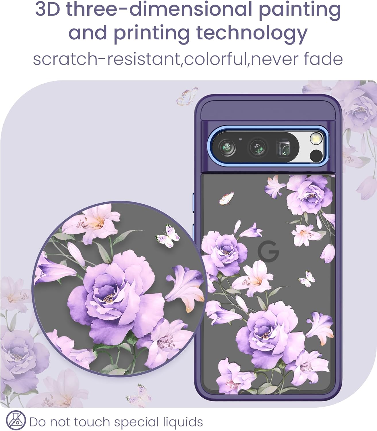 Funda para Pixel 8 Pro, Google 8 Pro protección de grado militar TPU suave y delgada y policarbonato duro, fundas con patrón de flores transparentes