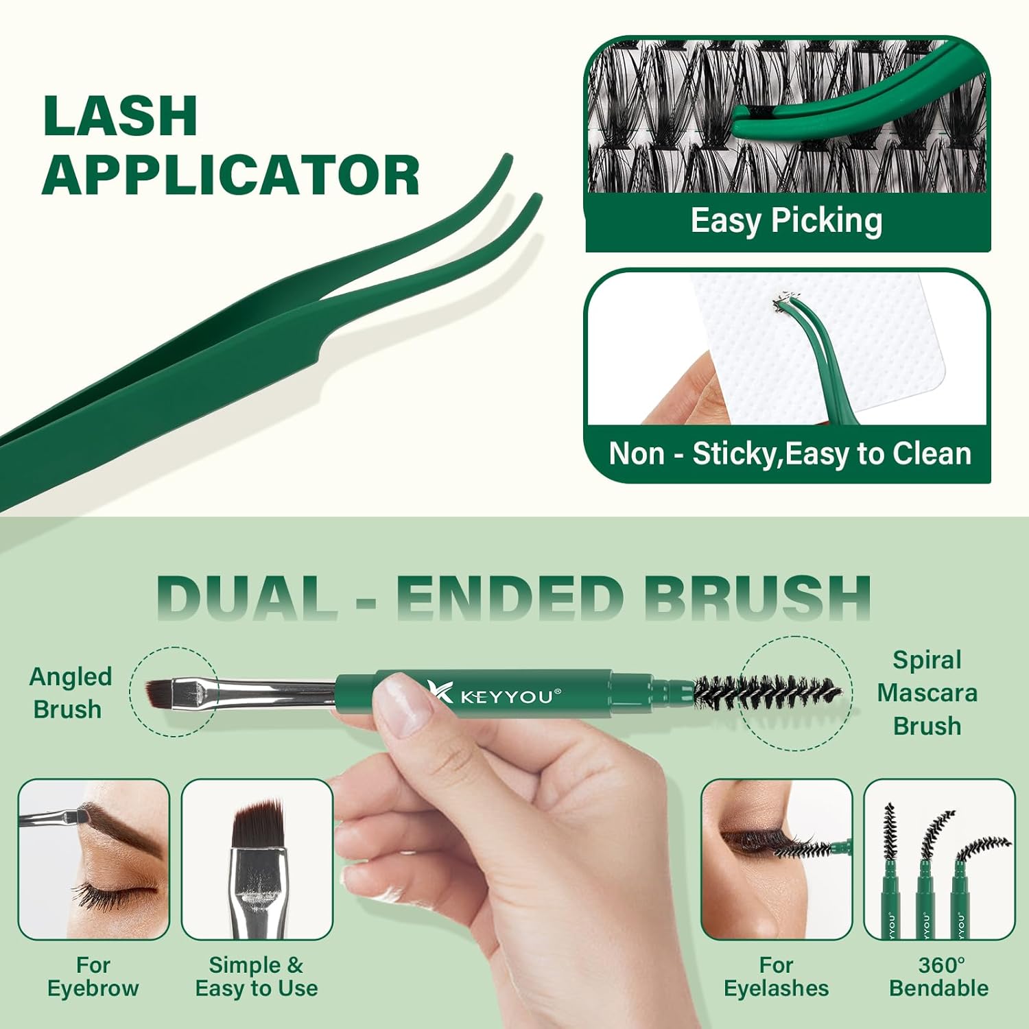 KEYYOU – Kit de extensión de pestañas individuales, 300 unidades, 40D, 0.07D, rizo 0.354-0.709 in, con aplicador removedor de pegamento para