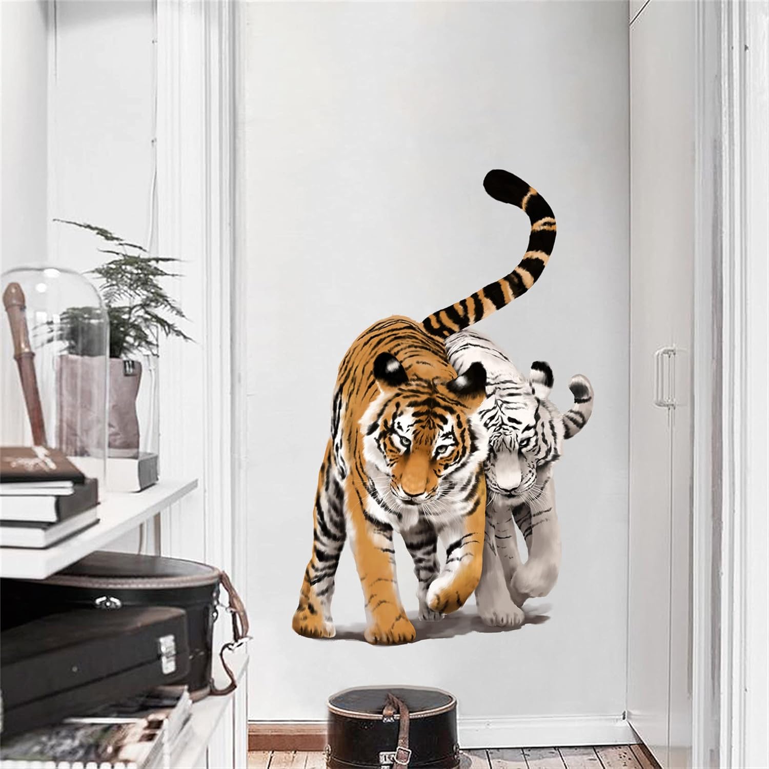 RoyoLam Calcomanía de pared con diseño de tigres blancos y amarillos, para guardería, animales de la selva, extraíble, despegar y pegar,