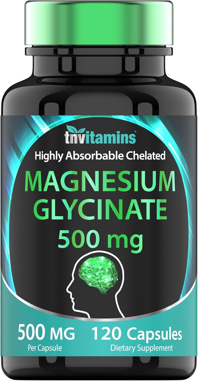 Glicinato de magnesio 500 mg por cápsula  120 unidades  Suministro de 4 meses  Suplemento de magnesio quelado puro para dormir, calma, nervios,