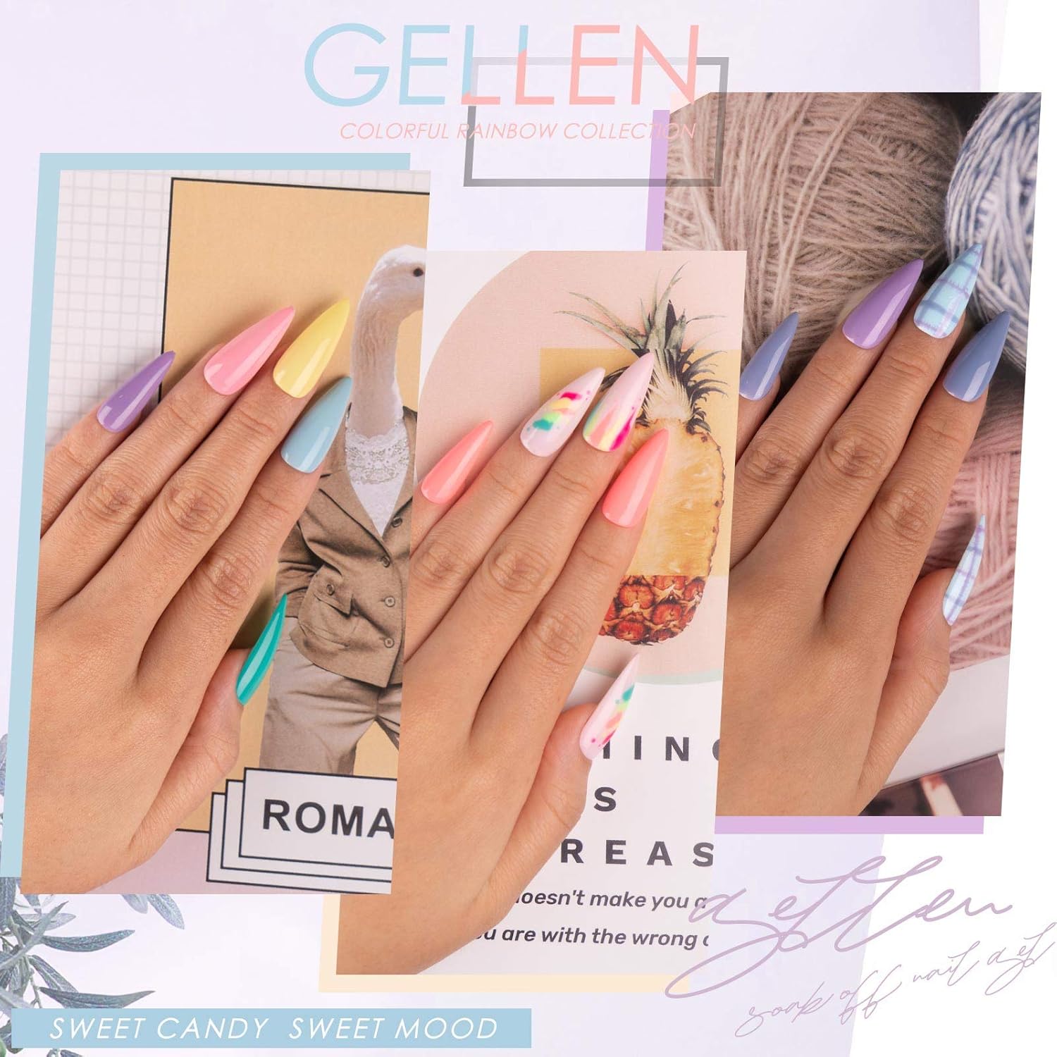 Gellen Kit de esmalte de uñas de gel, juego de 16 esmaltes de uñas de caramelo arcoíris con capa base superior, esmalte de gel rosa intenso
