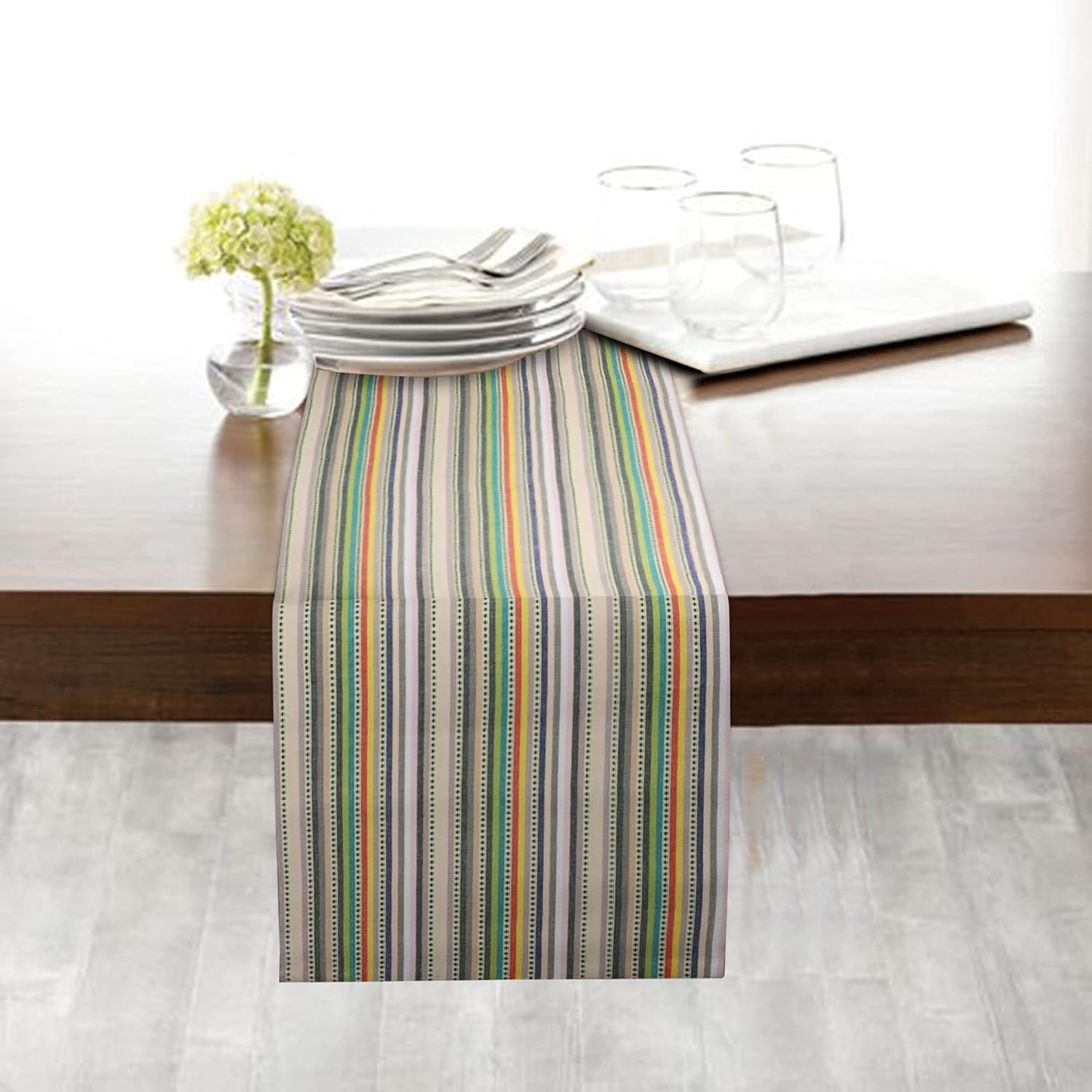 Urban Villa Camino de mesa 100% algodón fusionado, multirayas Dobby de 14 x 72 pulgadas, de gran tamaño, beige, multicolor, camino de mesa de