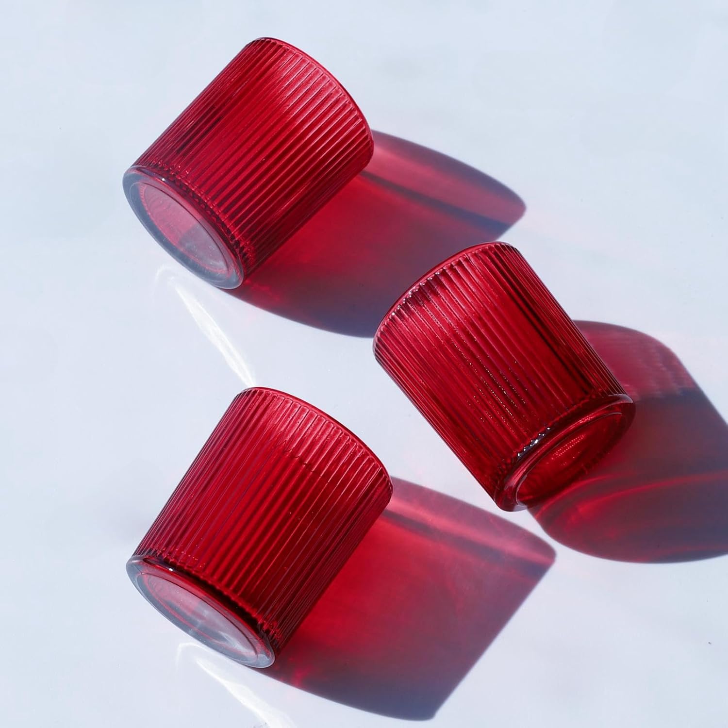 24 portavelas votivas rojas para centro de mesa, portavelas acanalado para decoración de Navidad y día de San Valentín, soporte votivo de vidrio