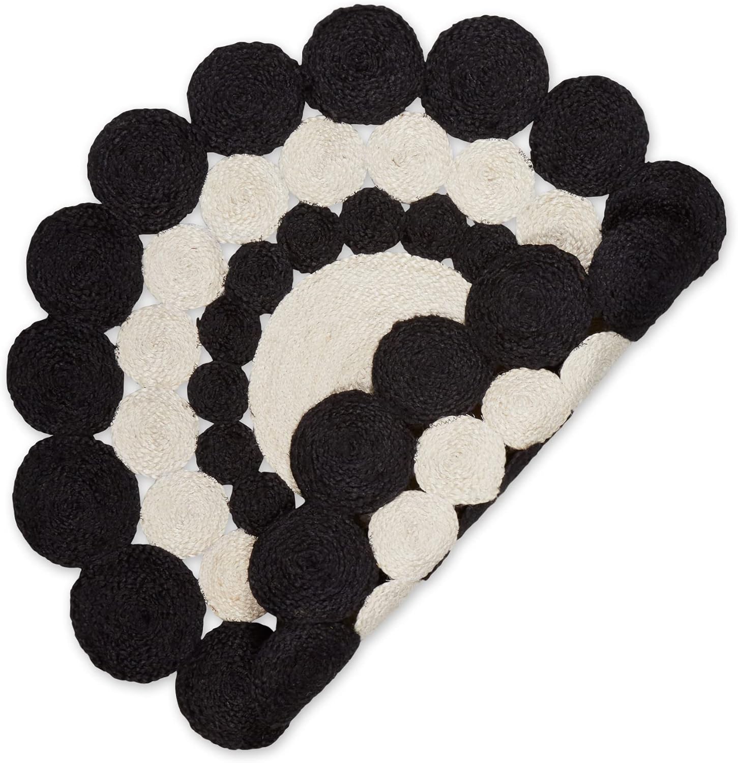 DII Woven Rug Collection – Alfombra trenzada de yute, 3 pies, redonda, color negro y blanco