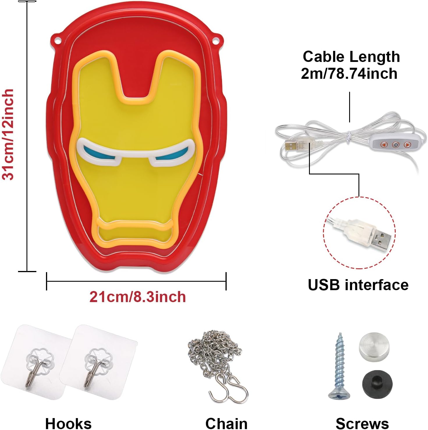 Letreros de neón de anime Ironman, luces LED de anime para jugadores, decoración de pared de cueva, dormitorio, fanáticos de superhéroes, jugadores,
