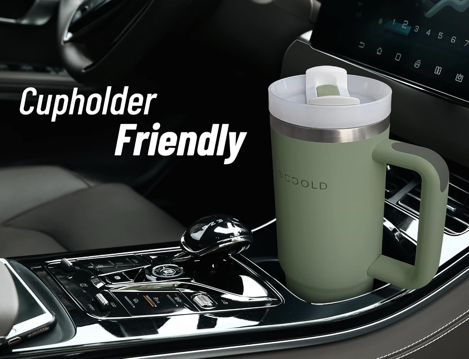 DLOCCOLD Vaso de acero inoxidable de 40 onzas con asa, vaso aislado con tapa y pajita, soporte para taza de viaje, vaso grande reutilizable para