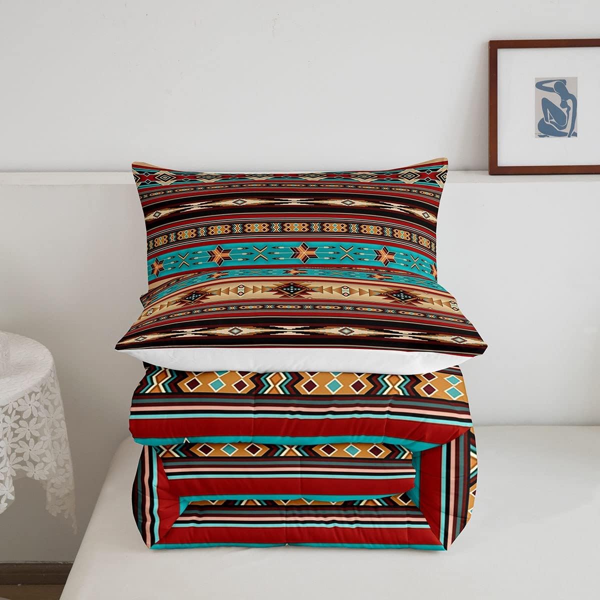 Juego de edredón azteca, étnico tribal étnico, juego de ropa de cama vintage del suroeste nativo bohemio, tamaño individual, relleno de edredón de